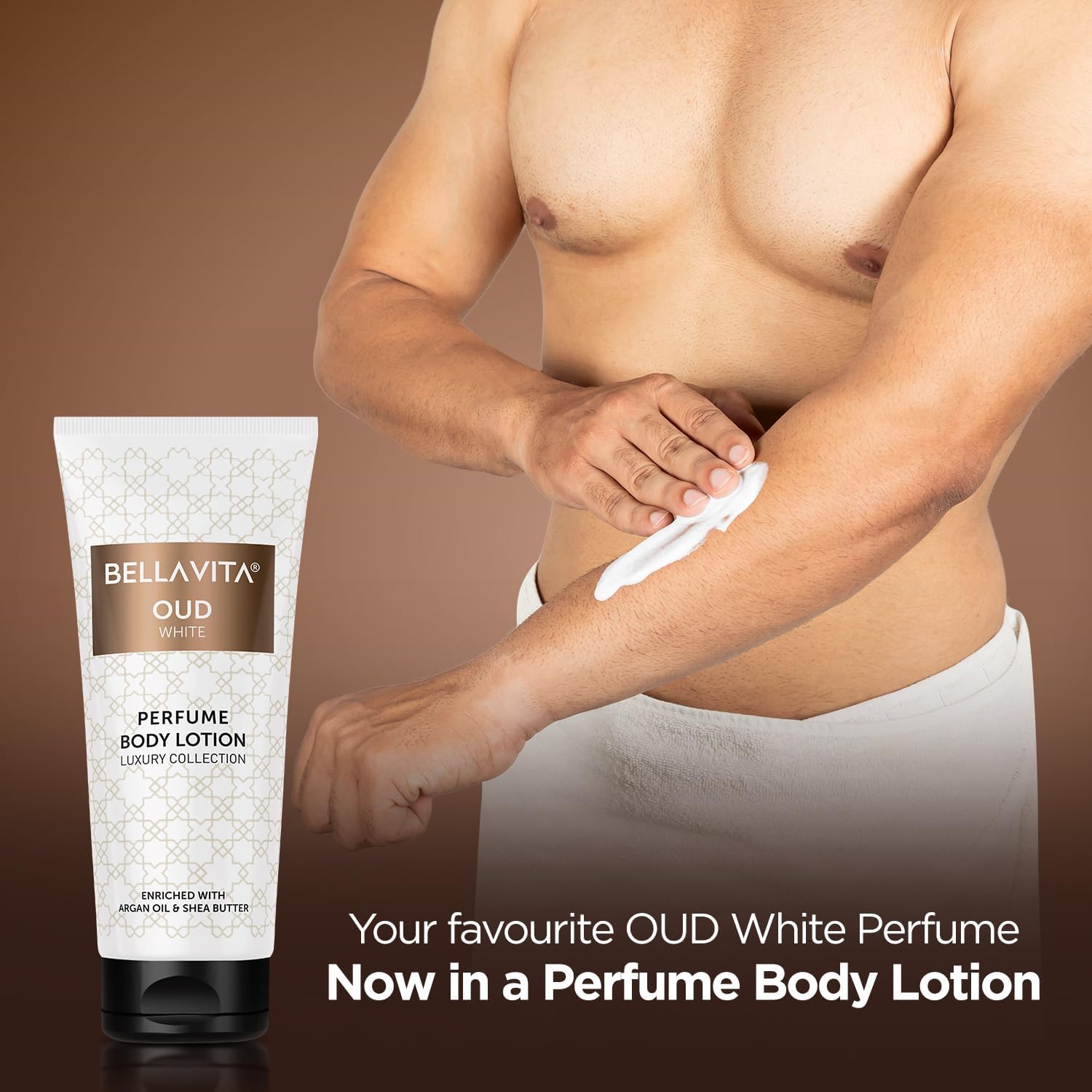 Bella Vita Luxury OUD WHITE Perfume Body Lotion - Nourishing & Hydrating with Argan Oil & Shea Butter (200ml) for Soft, Supple & Healthy Skin | Perfect for Daily Moisturizing & Aromatherapy