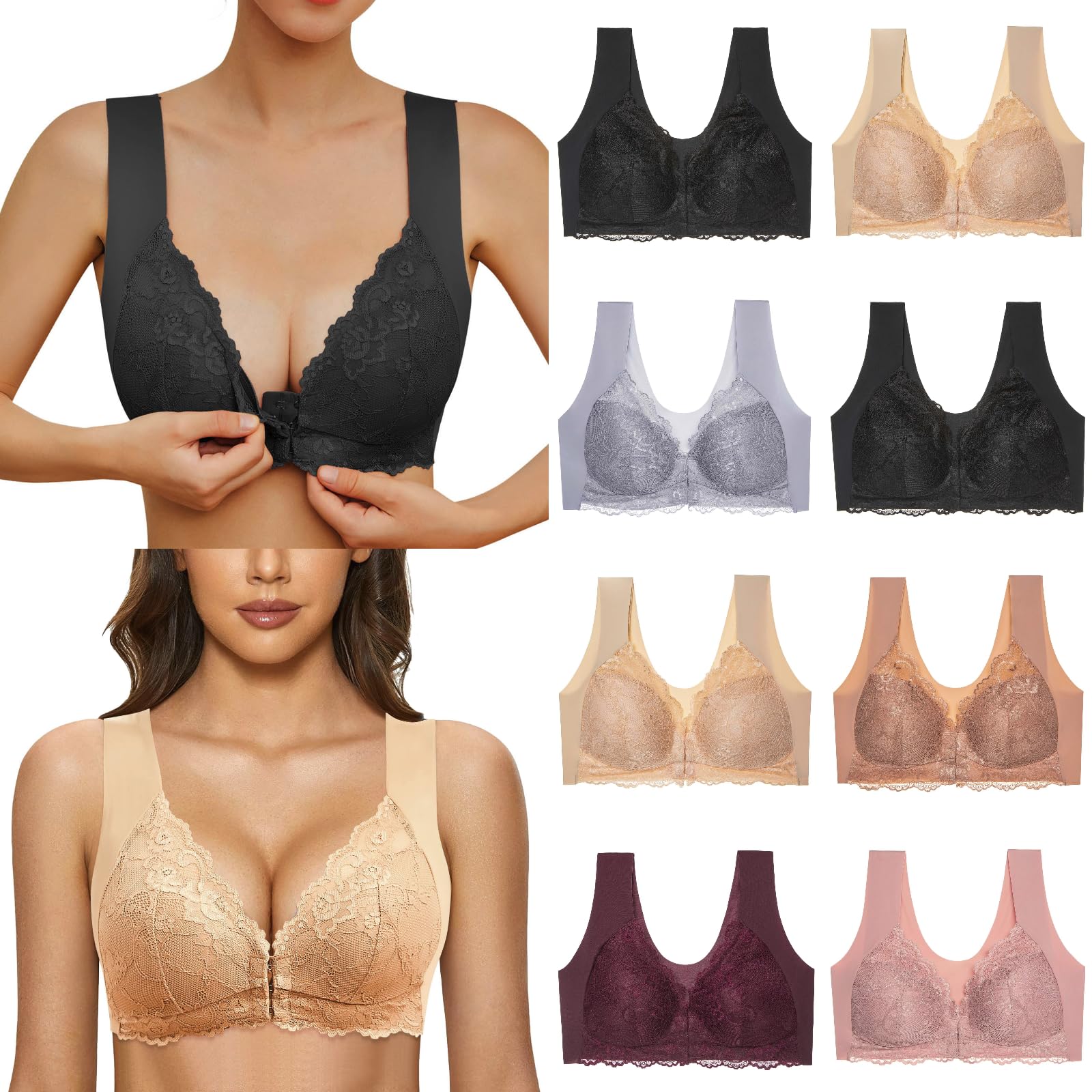 Front Closure Push Up Sports Bras for Women - Stretchy Comfortable Wireless Bras for Yoga, Running & Everyday Wear