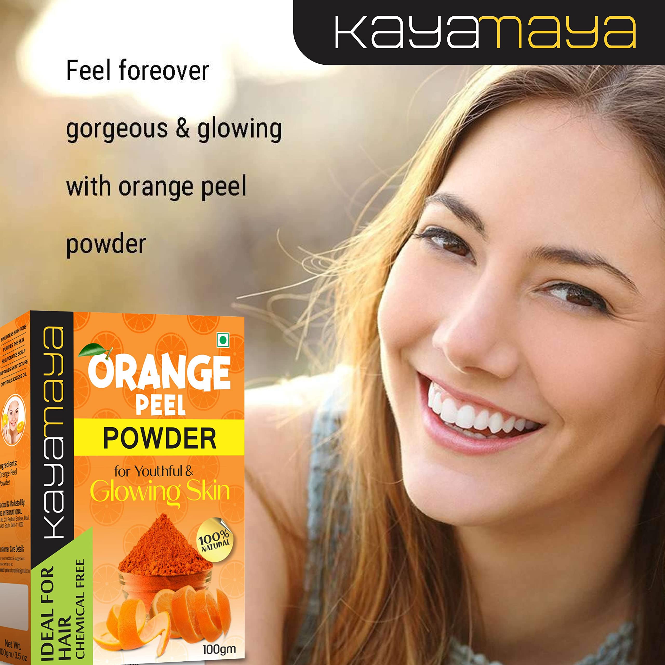 Kayamaya Organic Orange Peel Powder for Oily Skin - 100g | Natural Oil Control & Brightening Face Mask | DIY Skincare for Acne & Glowing Complexion
