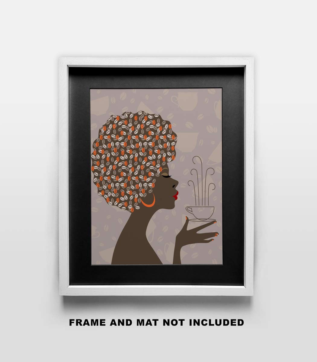 African American Woman Coffee Art Print - 11x14 Unframed Wall Decor for Kitchen, Office, Dorm - Inspirational Home & Gift Under $15 - Perfect for Coffee Lovers & Modern Interior Design