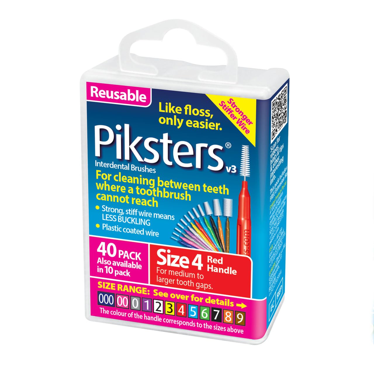 Piksters Interdental Brushes Size 4 - 40 Pack Medium Gap Dental Toothbrushes with Soft Gum Bristles for Plaque Removal, Braces Safe | Perfect for Daily Oral Care, Travel & Orthodontic Hygiene