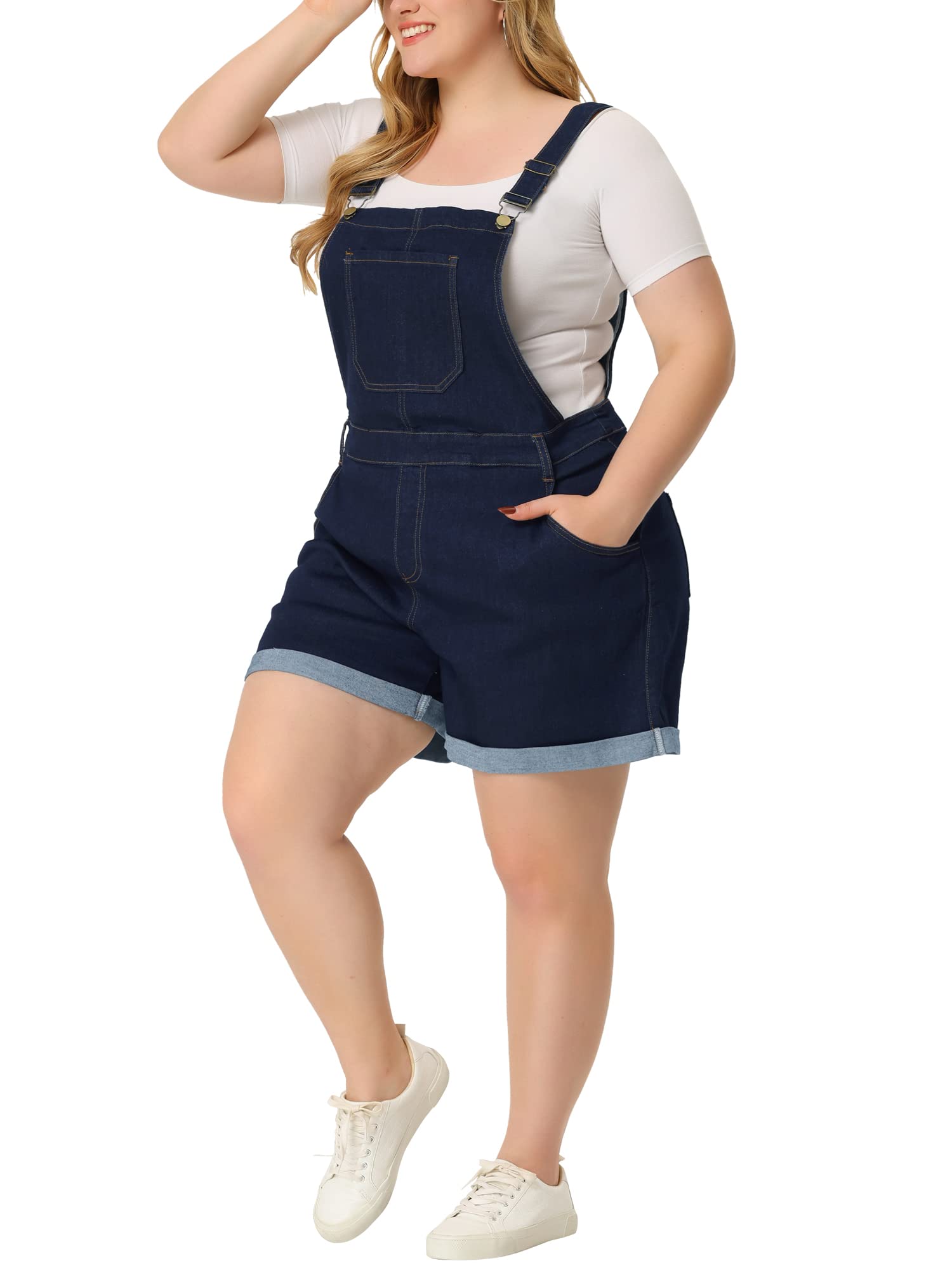**Agnes Orinda Women's Plus Size Denim Overalls with Roll Hem & Pockets - Stylish Jean Jumpsuit for Casual Outings, Outdoor Adventures & Summer Fashion**