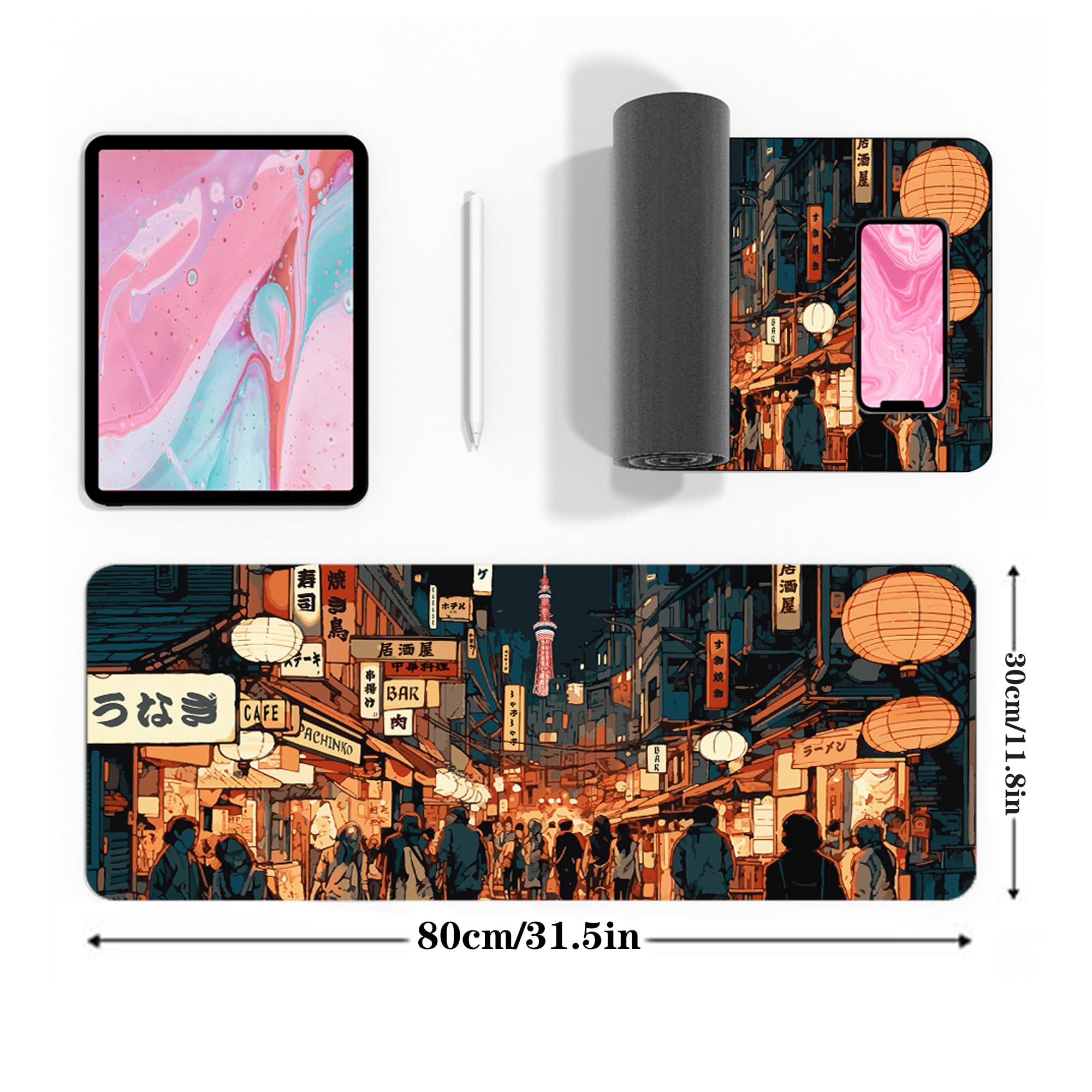 Japanese Anime Gaming Mouse Pad - Large 31.5 x 11.8 Inch Extended XL Non-Slip Desk Mat with Stitched Edges for PC, Keyboard & Mouse - Perfect for Gaming Setup, Office Work & Home Computer Use