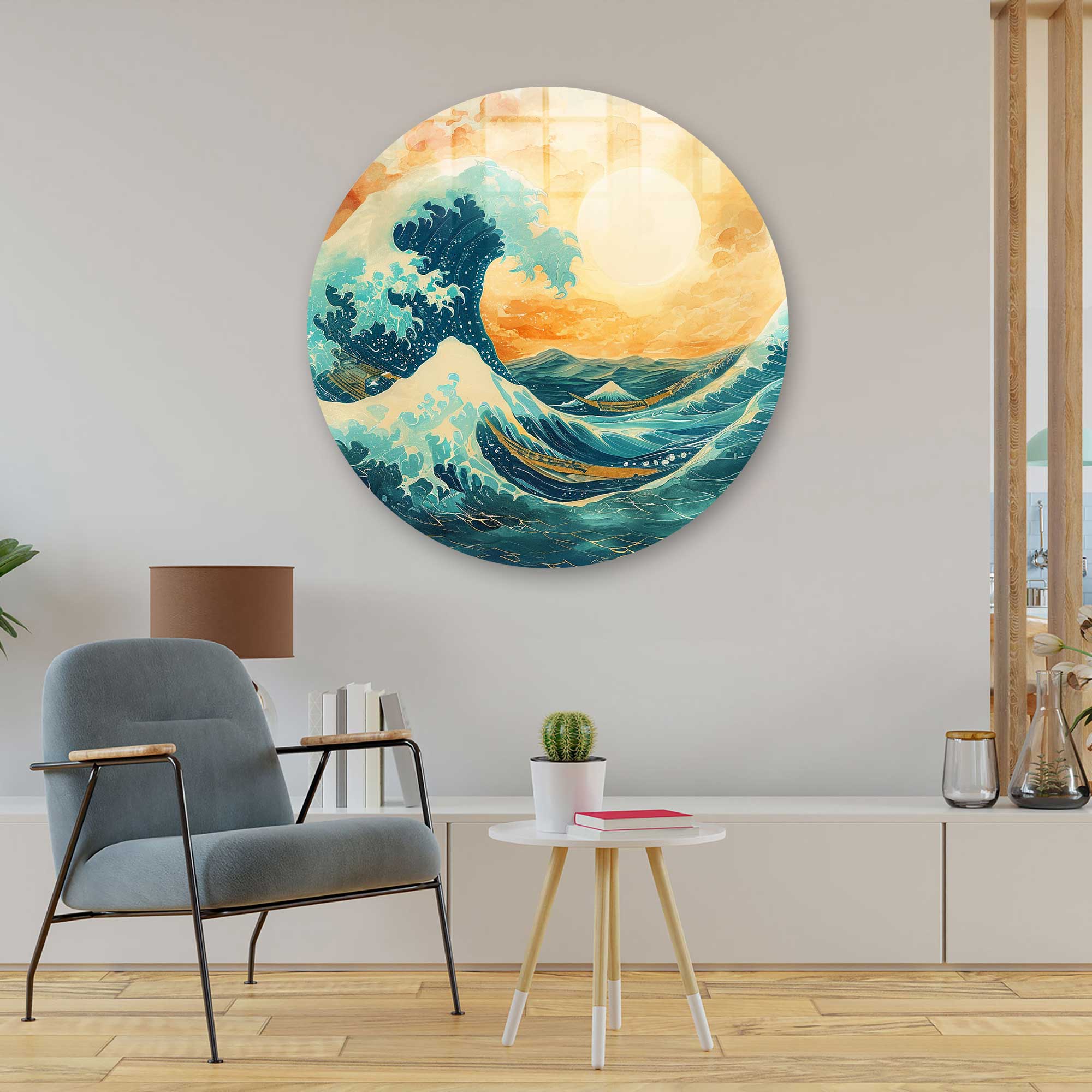 Stunning Rounded Glass Wall Art - Sunrise Design for Home & Office Decor - Perfect for Living Rooms, Bedrooms & Workspaces