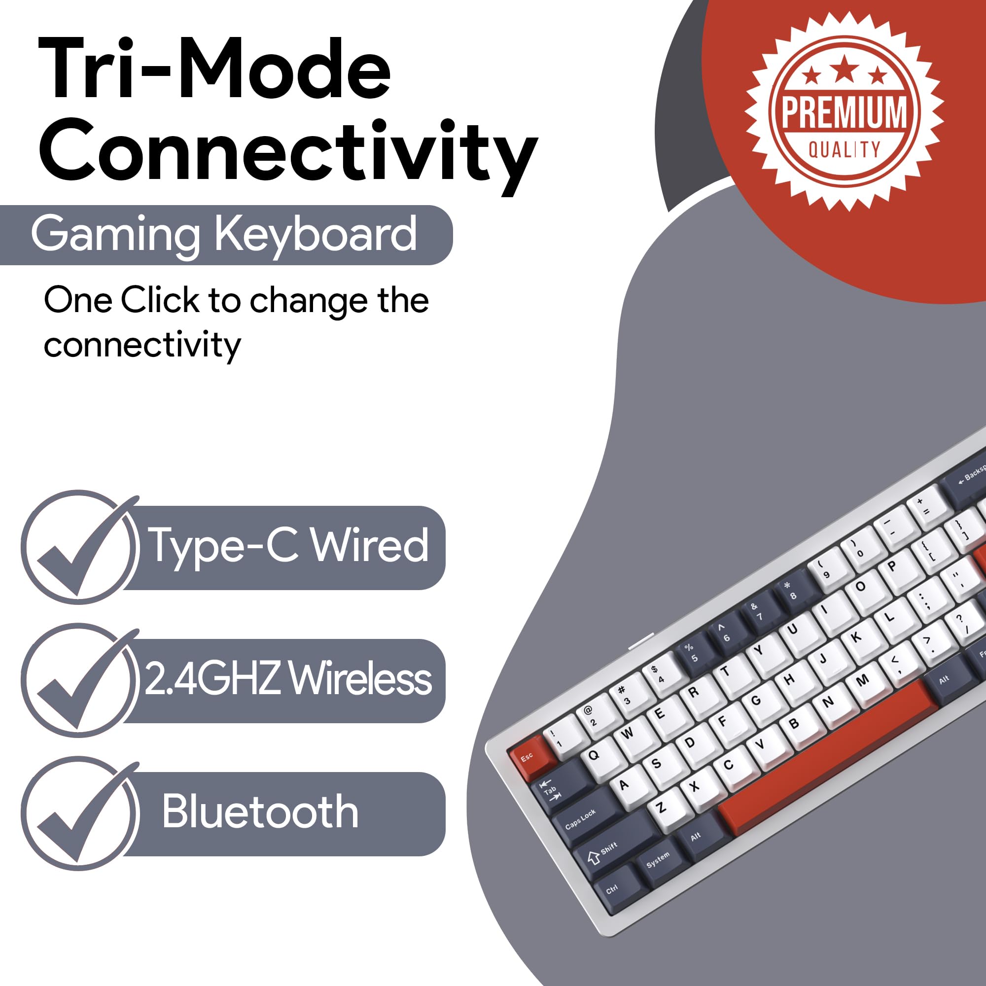 EMB Nabi Series NB1 65% Wireless Mechanical Gaming Keyboard - 66 Keys, CNC Aluminum Frame, RGB Backlit, Hot-Swappable Switches, 4600mAh Battery, Milk Linear Switches, Wired/Bluetooth/2.4G Connectivity (Silver/Blue) - Perfect for PC Gaming, Office Work, and Typing Enthusiasts