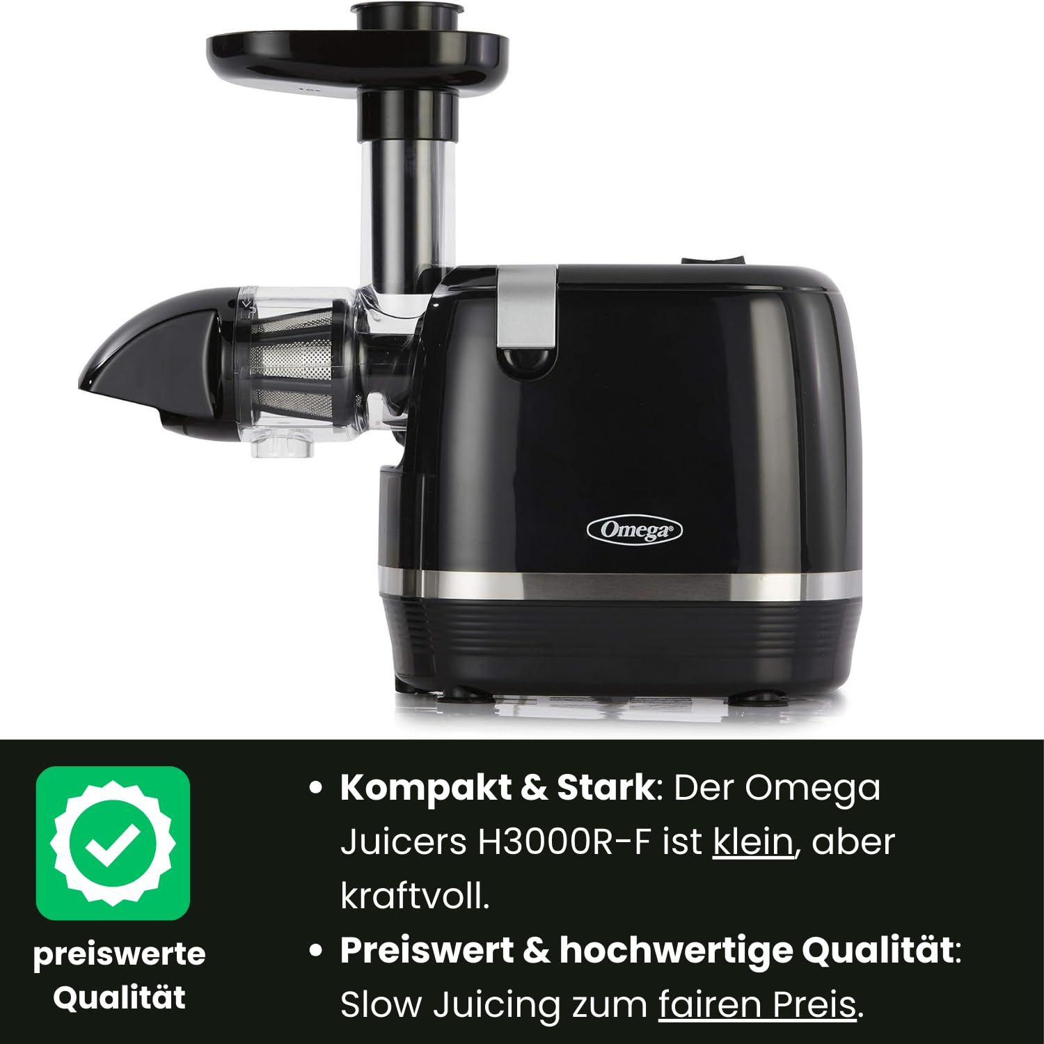 Omega Juicer H3000R Slow Masticating Cold Press Juicer - 150W High Efficiency, Quiet Operation, Nutrient-Rich Juice Extractor (Black) - Perfect for Healthy Smoothies, Detox Drinks & Family Breakfast