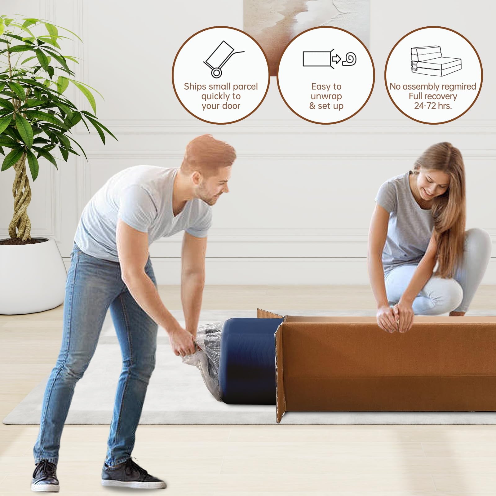 Convertible Folding Sofa Bed with Memory Foam Pillow - Single Size Dark Blue Sleeper Chair for Living Room, Home Office, Guest Bed & Small Spaces - Perfect for Apartments, Lofts and Overnight Guests