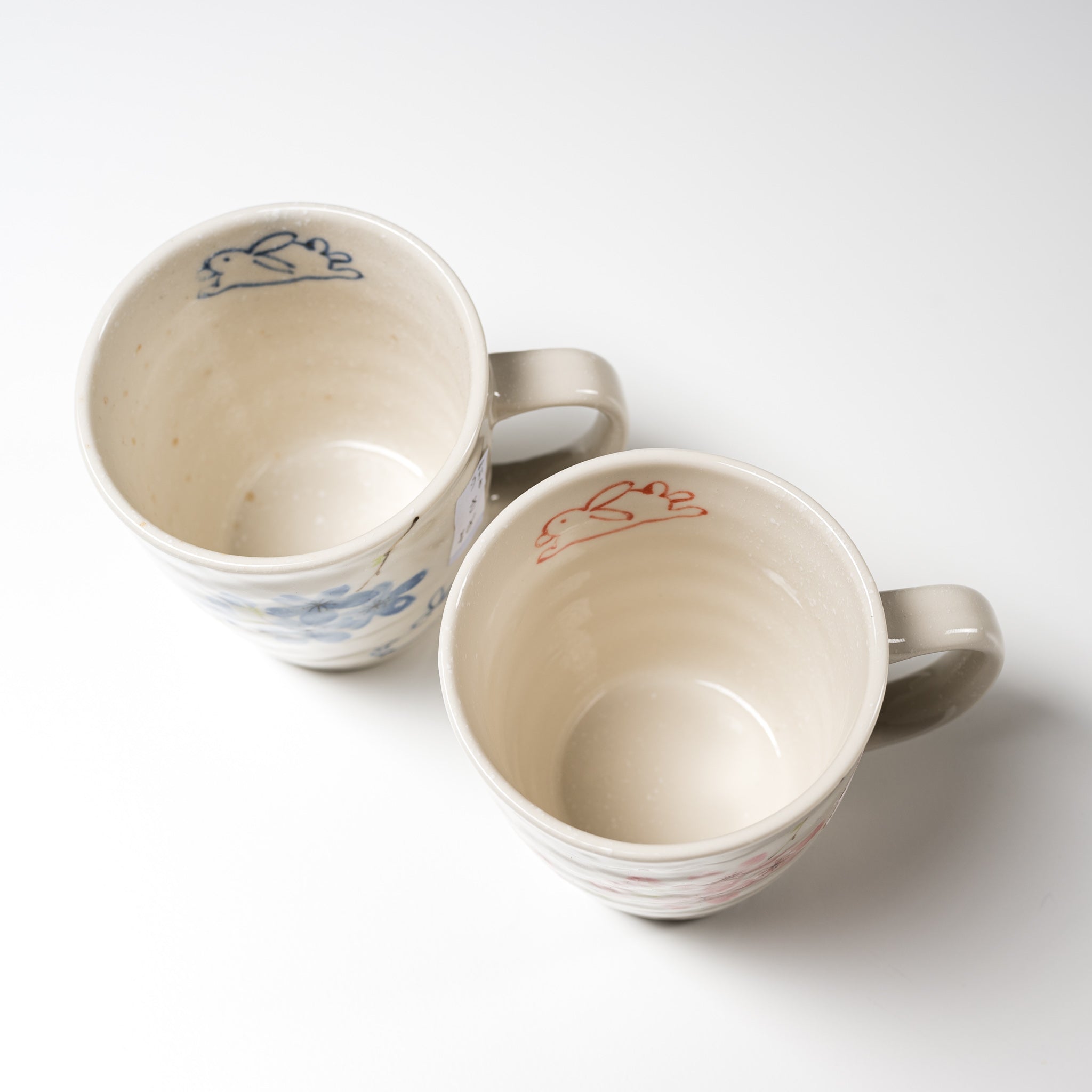 Rabbit and Sakura Pair Mug Cup Set of 2 - Ceramic Coffee Mugs with Cute Animal Design for Tea, Hot Drinks - Perfect for Couples, Valentine's Day Gifts & Japanese Tea Ceremony