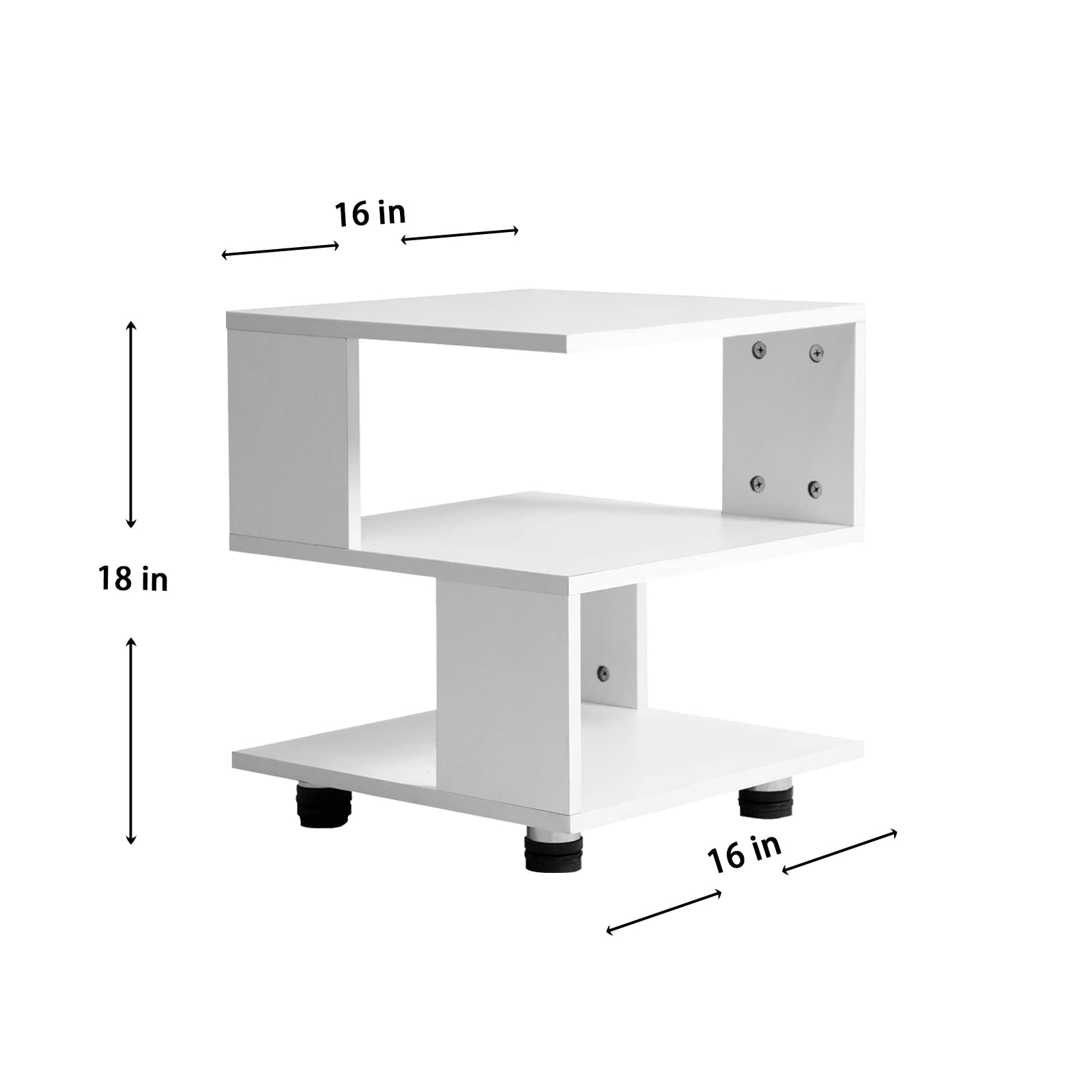 Modern White Nightstand with 2-Tier Rectangular Hollow Design - MASAKA B&W Magic Cube Bedside Table for Contemporary Bedrooms - Irregular Shape Fashionable Night Stand for Living Room, Bedroom, or Office