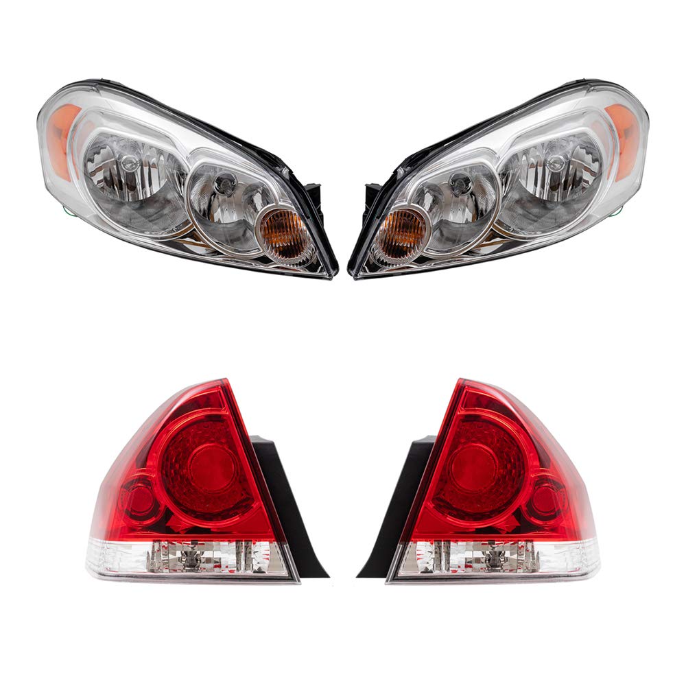 2006-2013 Chevy Impala Halogen Headlight & Tail Light Assembly Set - Left/Right Driver & Passenger Side Replacement - 4-Piece Aftermarket Kit for Improved Night Visibility & Style Upgrade | Perfect for Daily Commuting, Road Trips & Car Restoration Projects