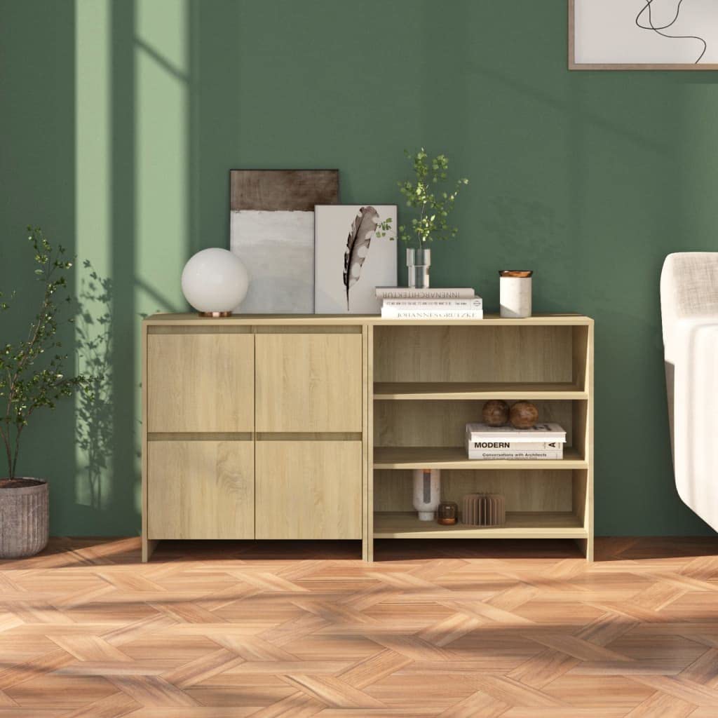 2-Piece Wooden Sideboard Storage Cabinet with Doors & Shelves - End Table Buffet Cabinet with Drawer for Living Room, Hallway, Dining Room - Beige, 27.6