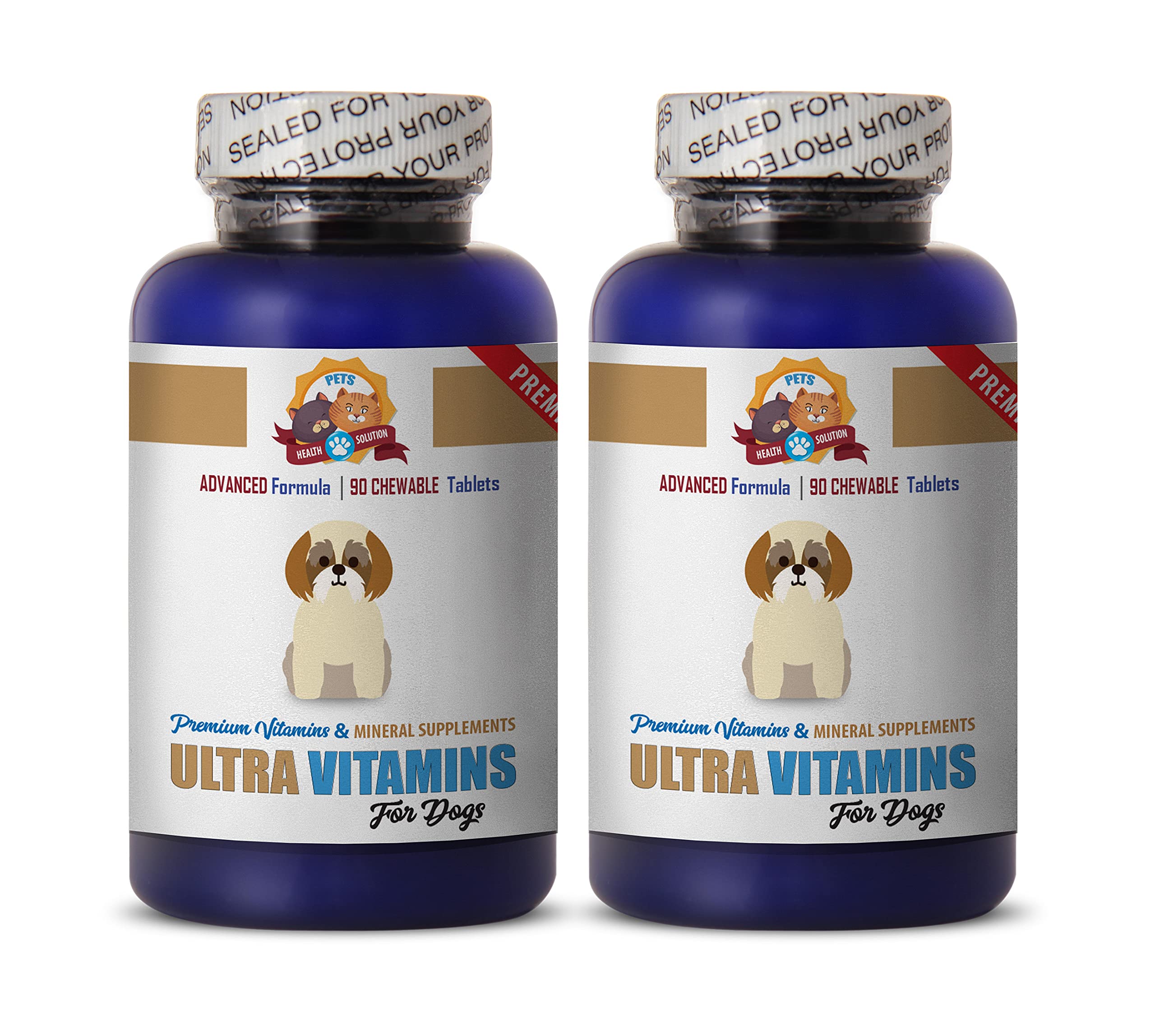 Premium Chewable Dog Vitamins with Vitamin C & E - Essential Vitamins & Minerals for Dogs - Manganese Supplement - 180 Tablets (2 Bottles) - Supports Immune Health & Joint Function for Active Pets