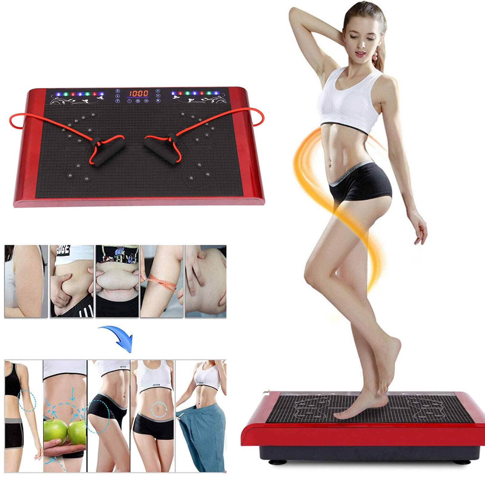 Qianglin Vibration Platform Machine with Loop Resistance Bands - Full Body Workout Trainer for Weight Loss & Muscle Toning - Home Gym Equipment with Built-in Music for Massage & Fitness Training (Ideal for Home Exercise, Physical Therapy & Body Shaping)