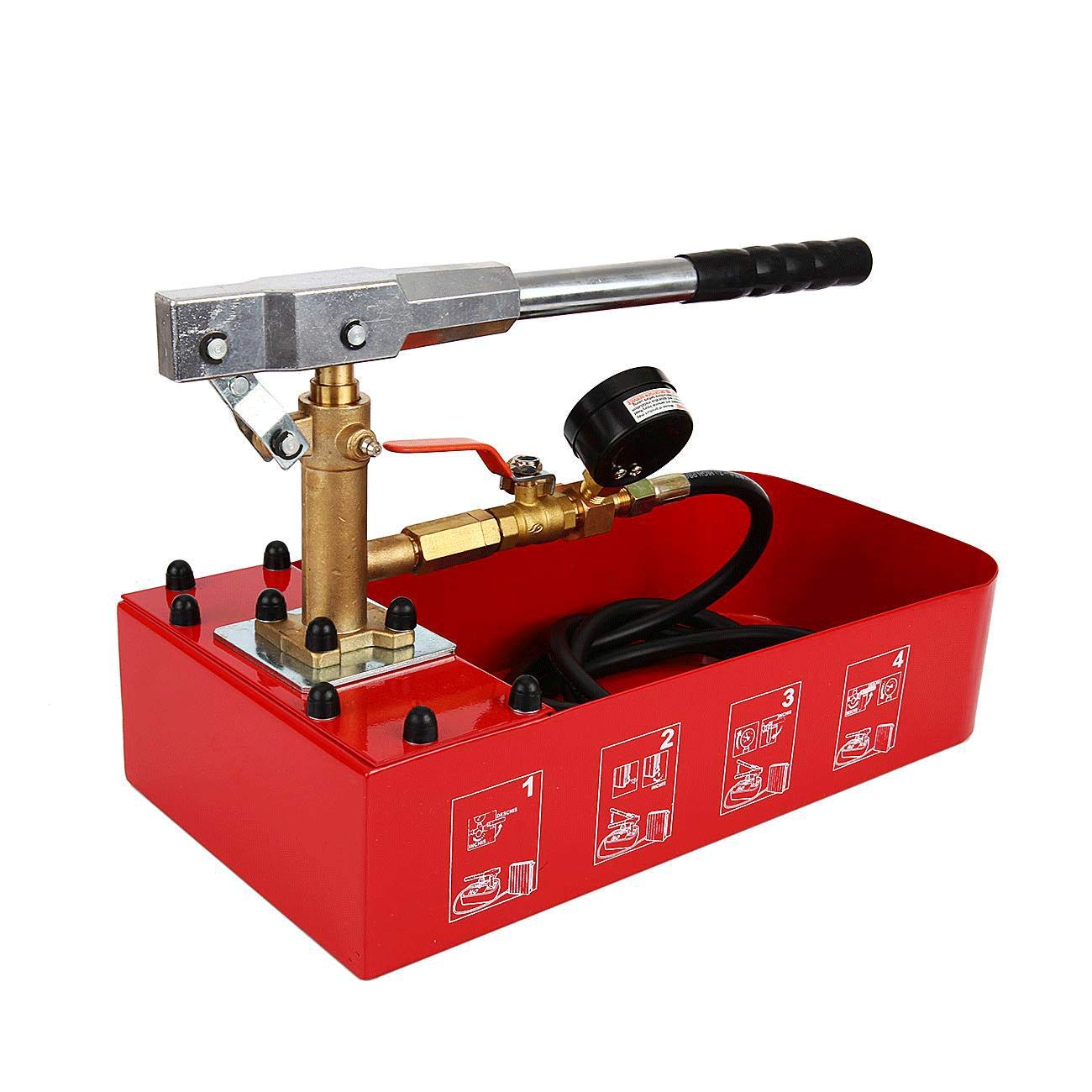 IRONWALLS Hydrostatic Pump Tester 5Mpa (725 PSI) - Manual Hydraulic Water Pressure Test Pump with Gauge & 2 Gallon Tank - Ideal for Plumbing, Pipe Leak Detection, and Irrigation System Testing