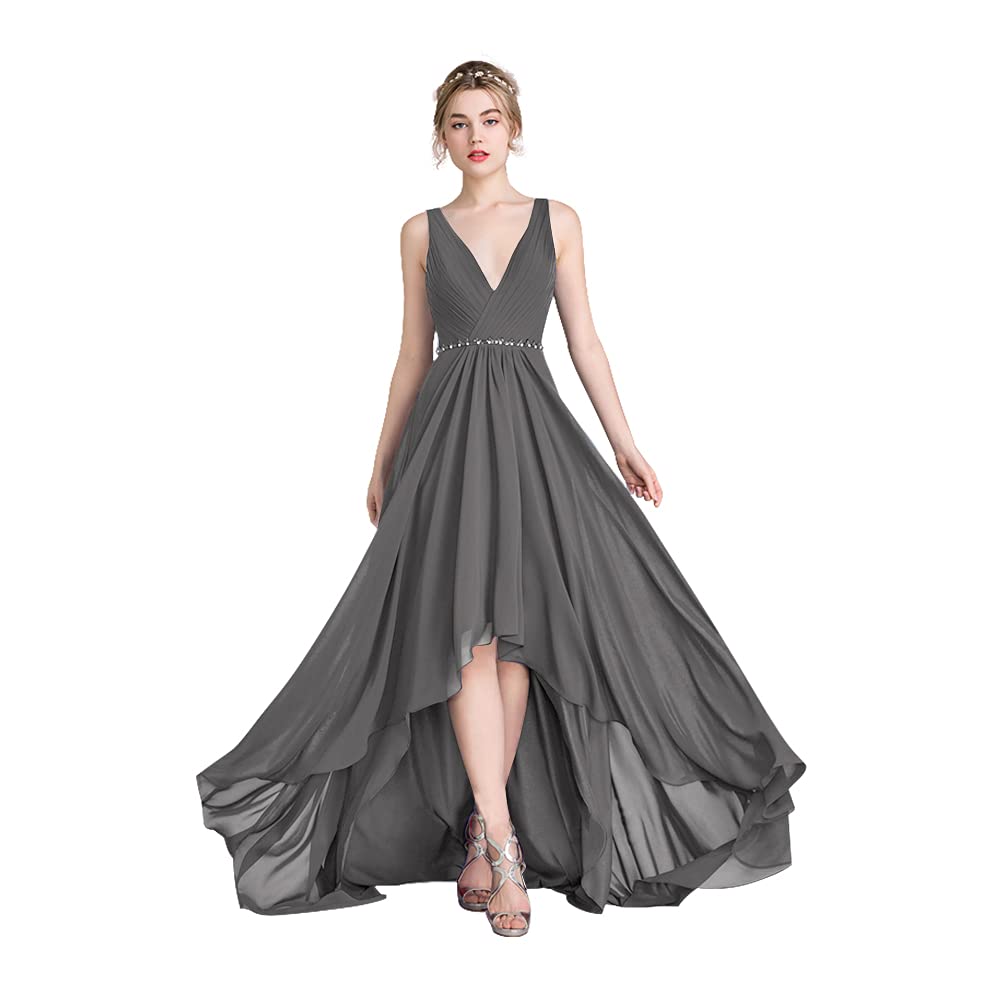 Elegant RoBride Women's V-Neck Chiffon Bridesmaid Dress - High-Low Hem Formal Evening Gown for Weddings, Prom & Special Occasions