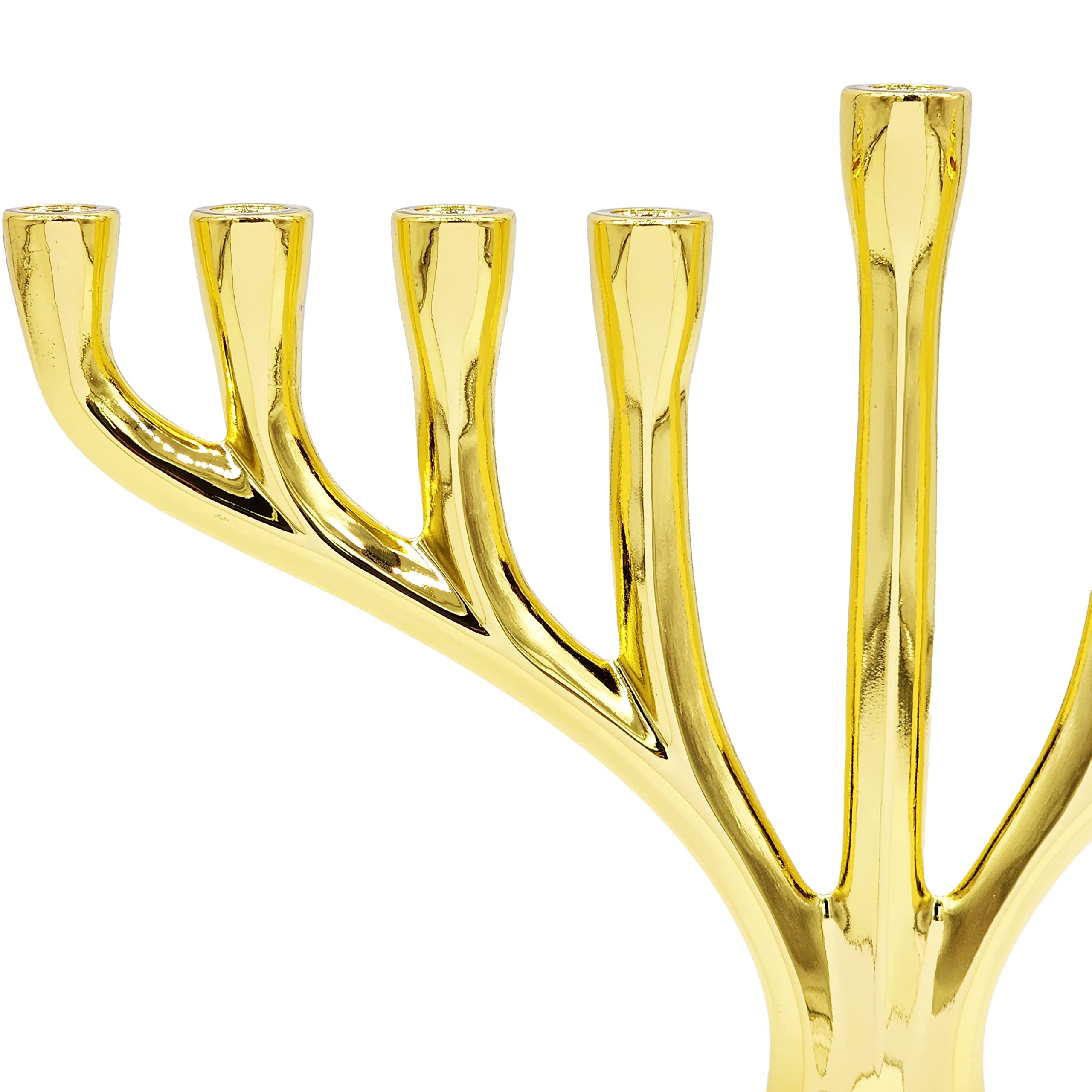 Modern Hanukkah Menorah - Polished Gold Finish, Non-Tarnishing, Fits Standard Hanukkah Candles | Elegant Jewish Holiday Decor for Home & Gift Giving