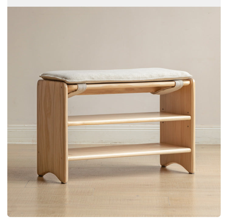 Solid Pine Wood Shoe Bench - 3-Tier Rustic Entryway Shoe Rack with Storage Shelf | Perfect for Mudroom, Hallway & Closet Organization (Natural Wood Finish)