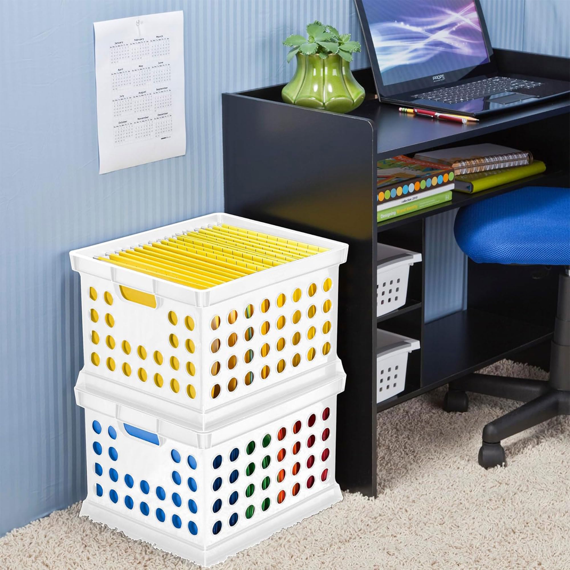 Sterilite Stackable Plastic Storage Bins with Handles - 12-Pack White Organizer Crates for Home Office Dorm Garage Utility Room | Perfect for Closet Organization, File Storage & Moving Boxes
