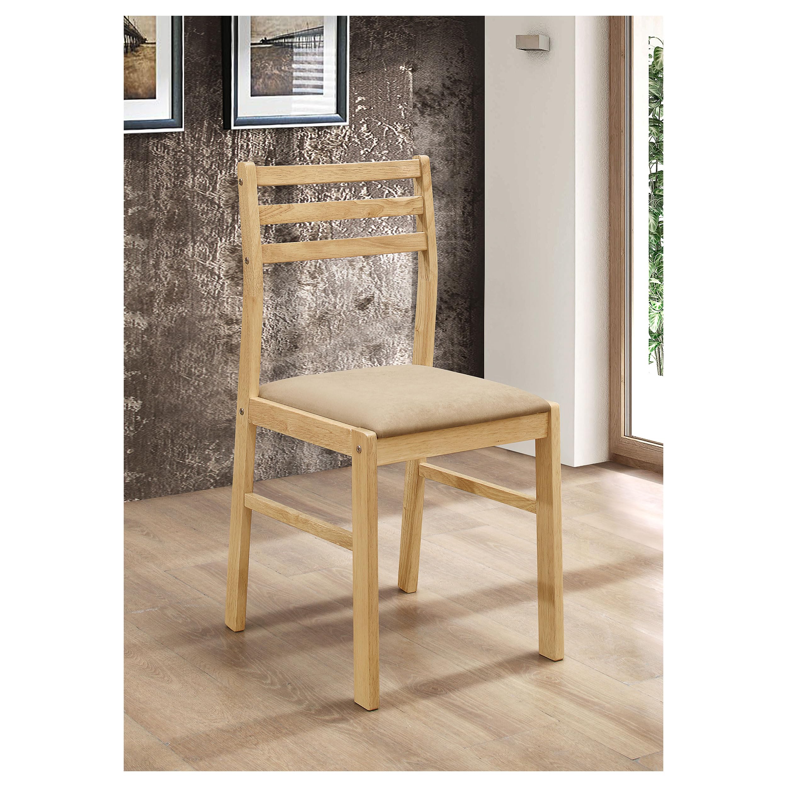 Coaster Home Furnishings 3-Piece Round Wood Dining Set with Drop Leaf Extension Table & Upholstered Ladder Back Chairs - Beige/Natural (130006) | Perfect for Small Spaces, Breakfast Nooks & Cozy Dining Areas