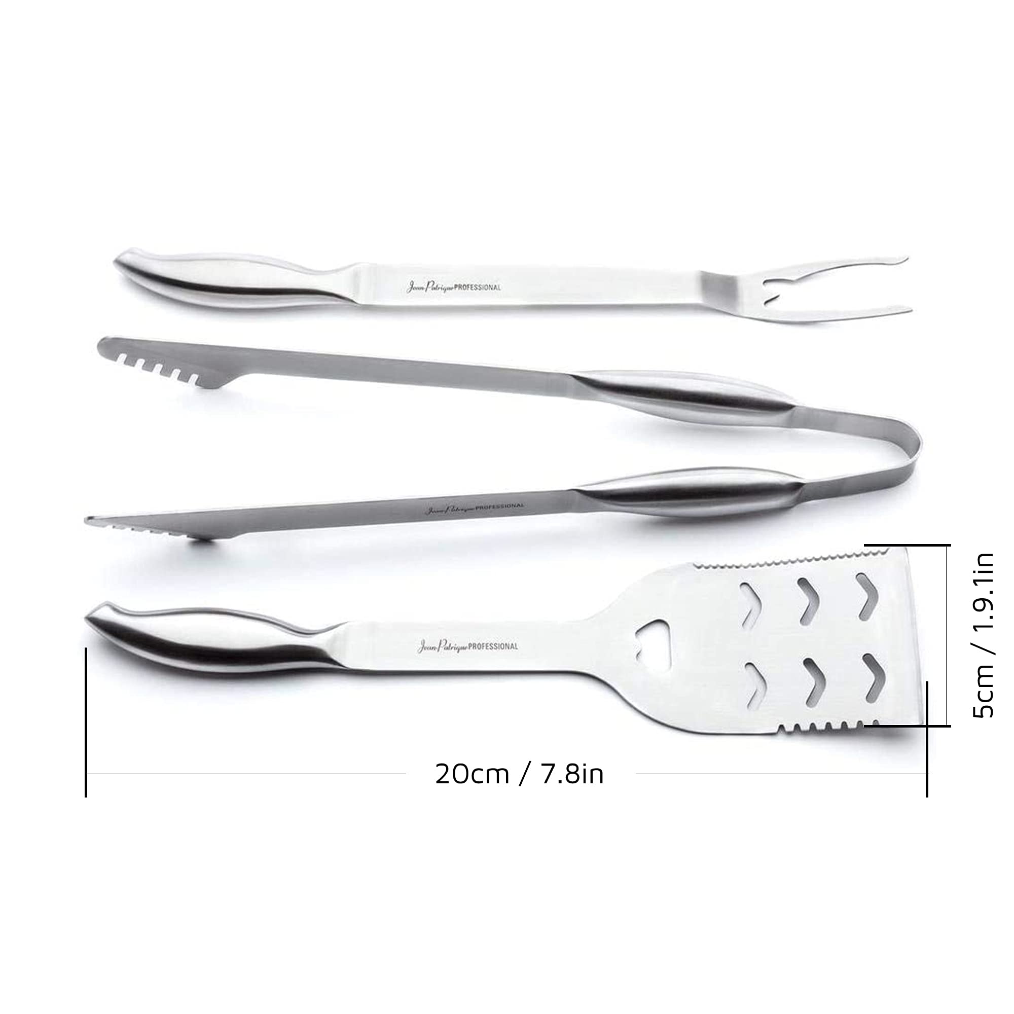 Jean-Patrique Premium Stainless Steel BBQ Utensil Set - 3 Piece Heavy Duty Grill Tools with Tongs & Spatula for Professional Outdoor Cooking, Camping & Backyard Barbecues