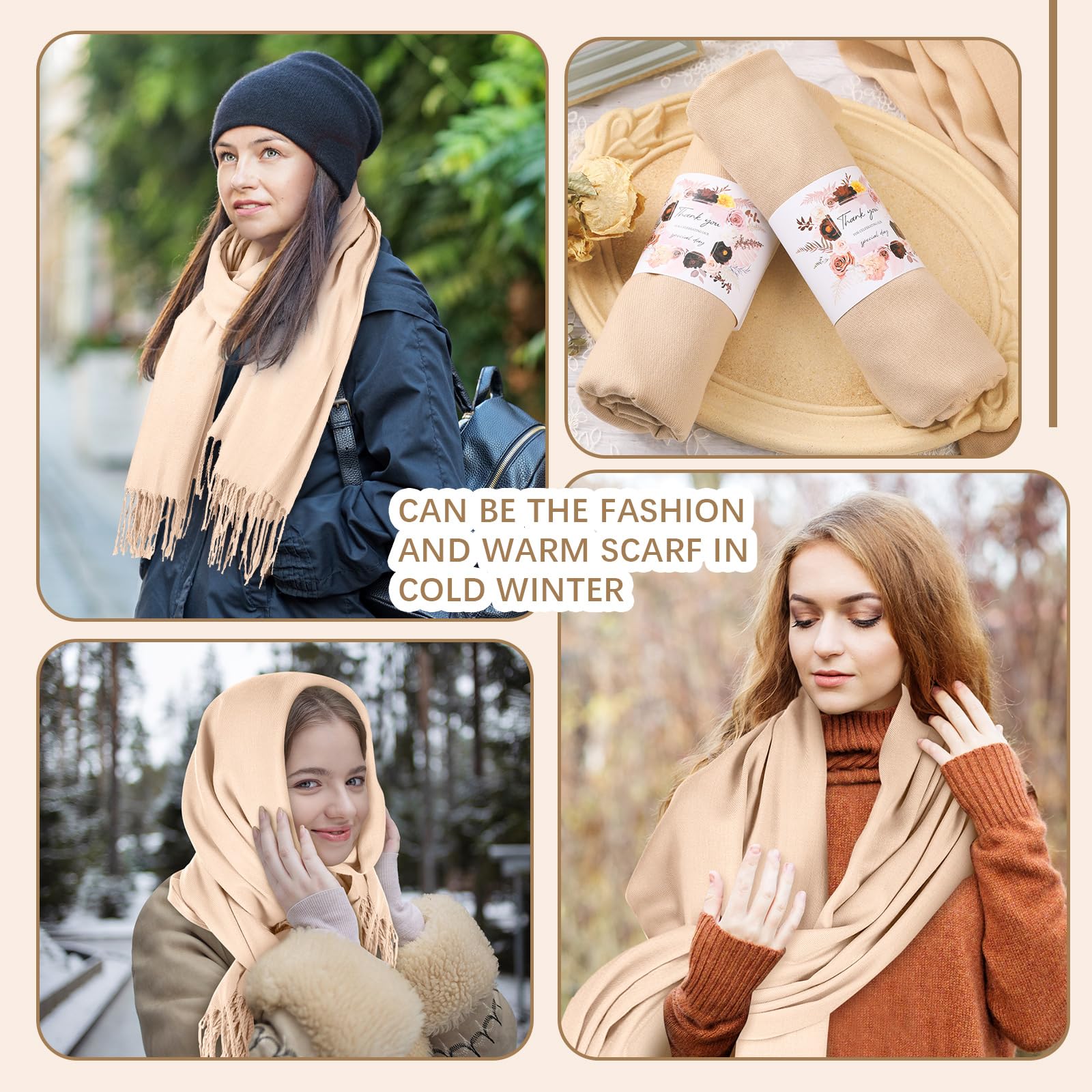 50 Pack Premium Pashmina Shawl & Cashmere Wrap - Bulk Soft Scarves for Wedding Guest Favors, Bridal Party, Baby Shower & Birthday Gifts - Elegant Accessories for Special Occasions & Winter Fashion
