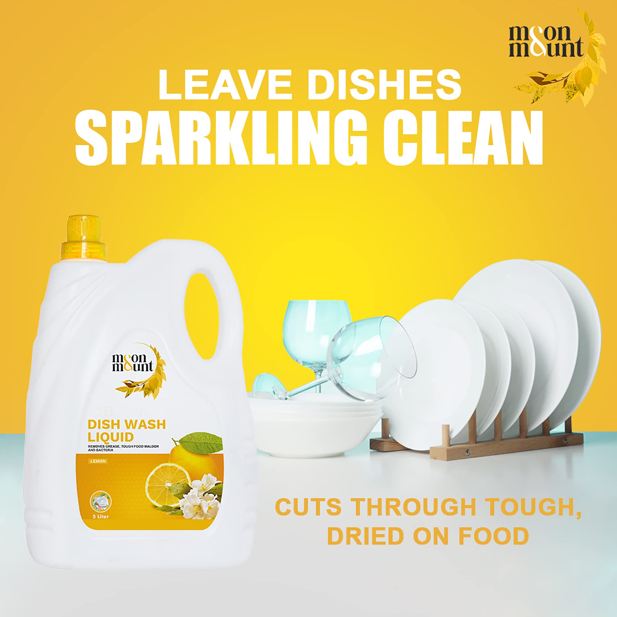 Moon & Mount Dishwashing Liquid Gel - 5L Refill with Lime & Basil Fragrance | Residue-Free | Lemon Scented | Perfect for Kitchen, Restaurant & Commercial Use