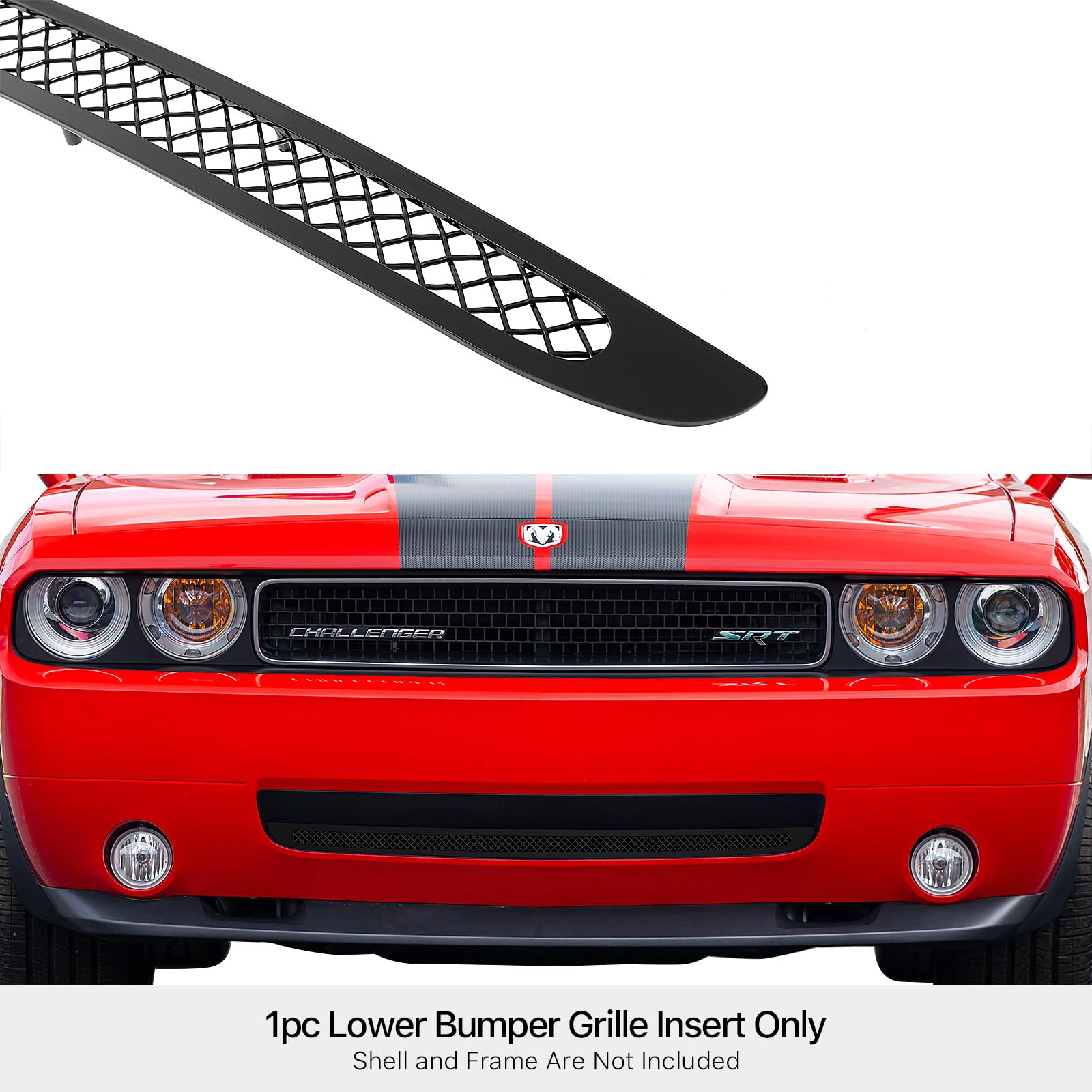 APS Premium Stainless Steel Black Mesh Grille Insert for Dodge Challenger 2009-2010 Lower Bumper - N19-H80667D - Enhances Style & Protection for Car Enthusiasts & Daily Drivers