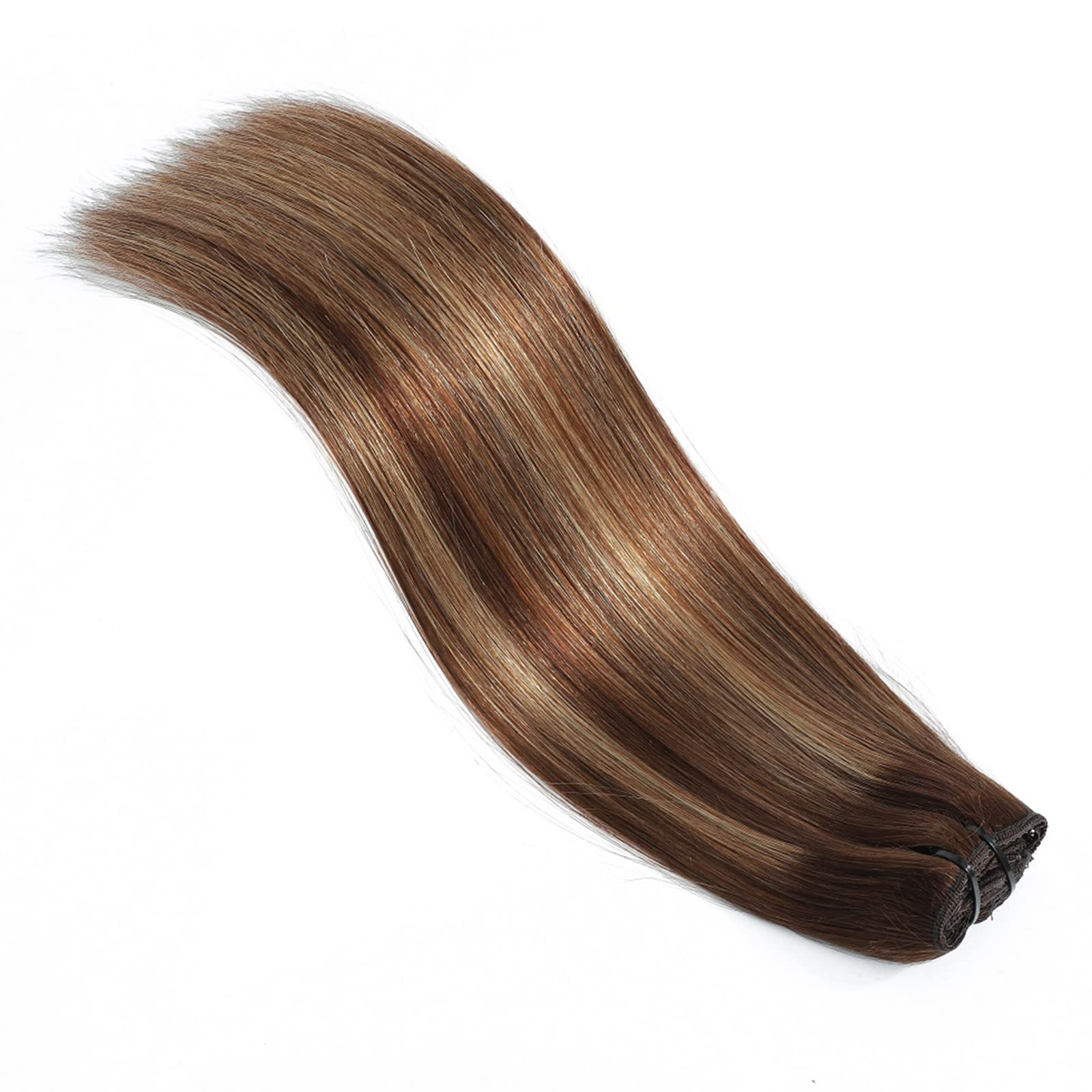 Clip in Hair Extensions 8pcs 120g Real Human Hair - Silky Straight, Chocolate Brown Mixed Caramel Blonde, Double Weft Thick Hair Extensions for Volume & Length (4/27/4,24) - Perfect for Parties, Weddings & Daily Styling