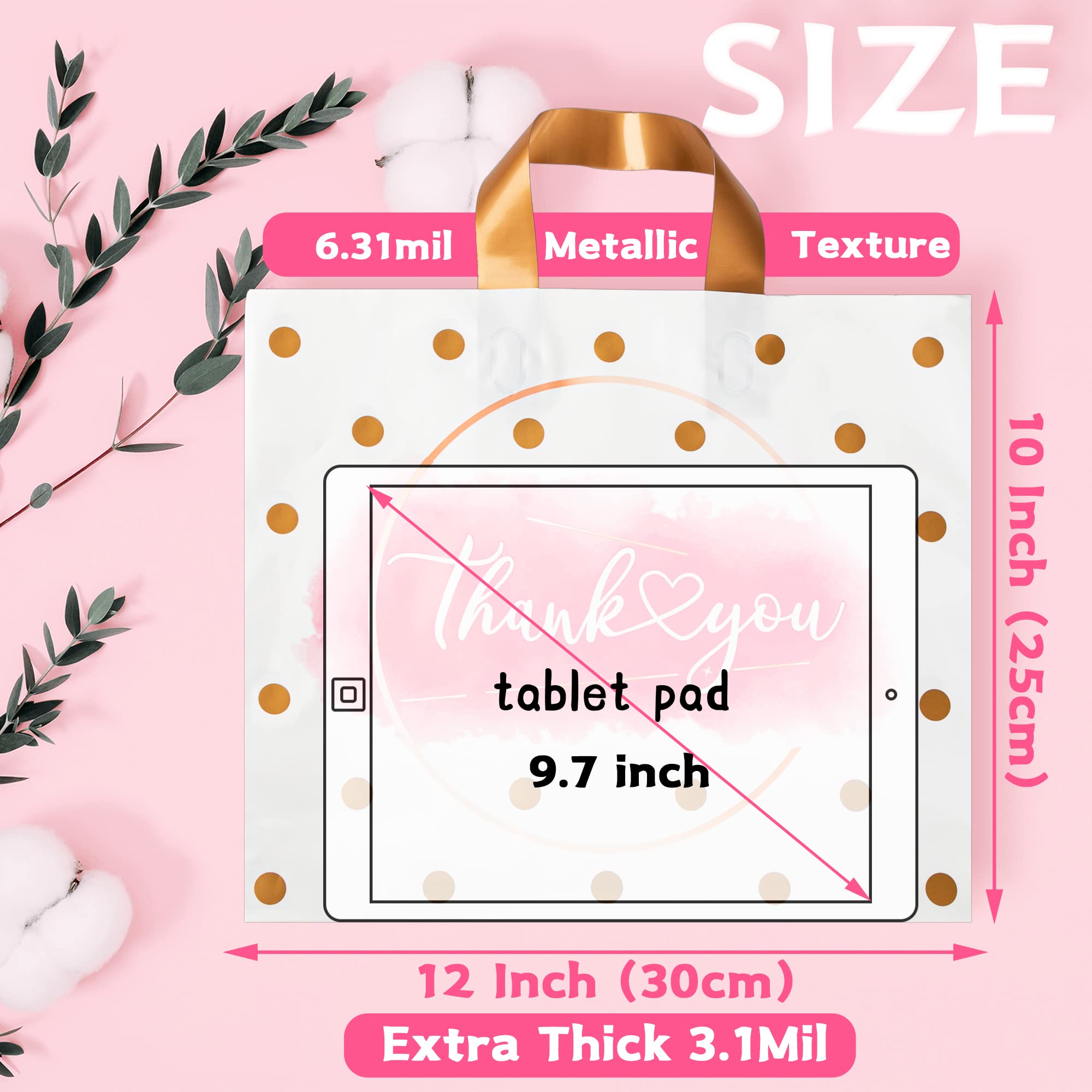 Premium 50-Pack Extra Thick Plastic Thank You Shopping Bags for Small Business & Boutique - 10x12 Inch Retail Merchandise Bags for Customers, Office Parties & Business Gifting - Perfect for Retail Stores, Gift Shops & Customer Appreciation Events