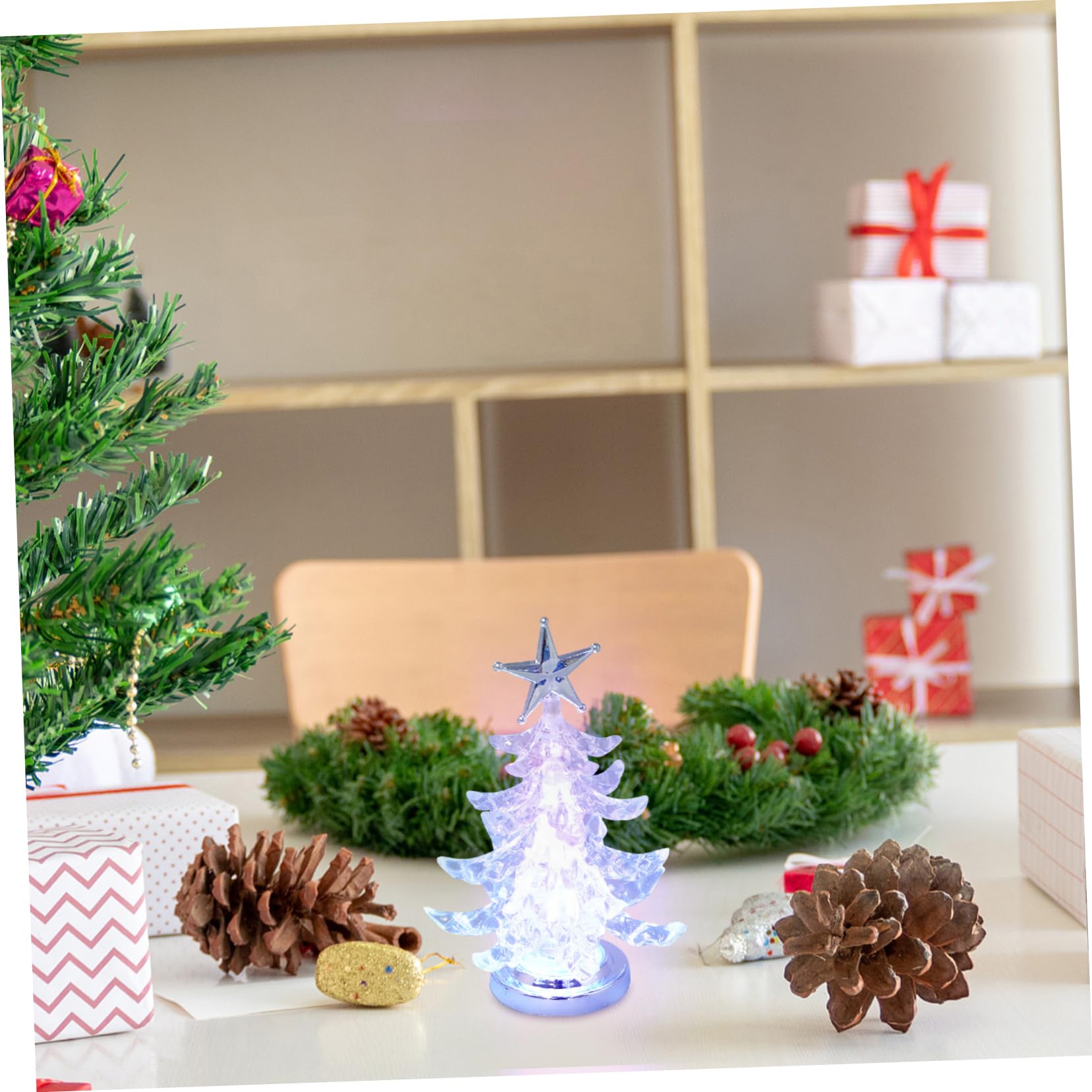 STOBAZA 8-Pack Mini Christmas Tree LED Night Lights - Acrylic Table Lamp for Desk, Bedroom, Holiday Decor - Perfect for Xmas, Parties, Gifts & Home Ambiance