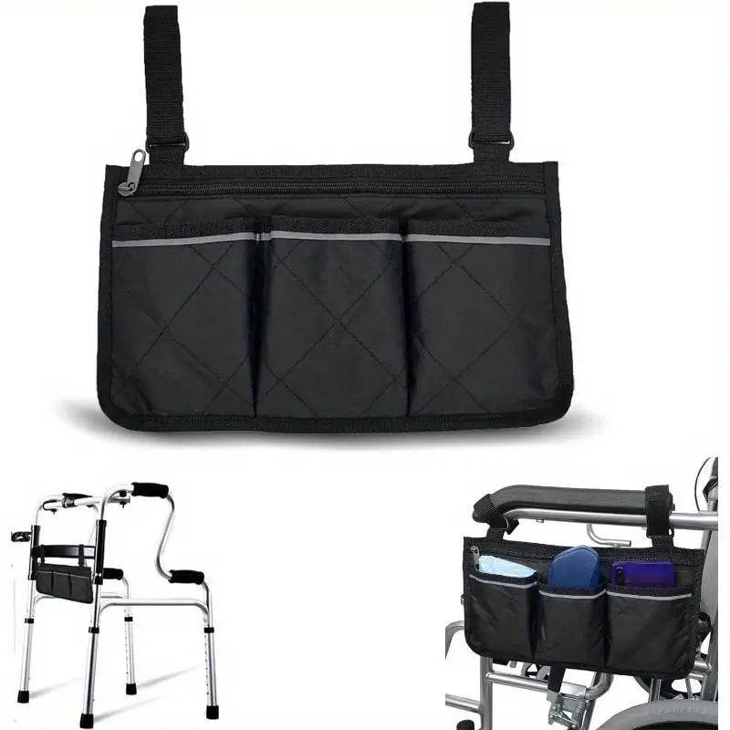 Portable Wheelchair Side Pouch Organizer - Waterproof Storage Bag with Multiple Pockets for Medical Supplies, Phone & Essentials - Ideal for Disabled & Elderly Mobility Assistance