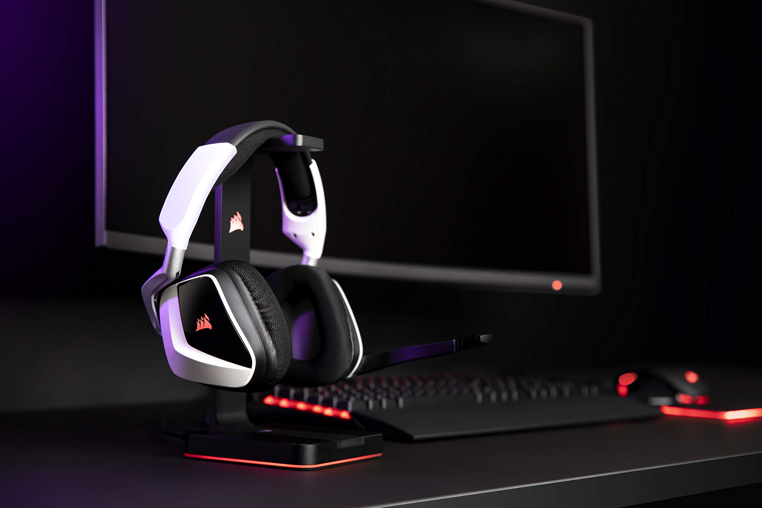 Corsair VOID ELITE RGB Wireless Gaming Headset with ST100 RGB Premium Headset Stand - White & Black (Durable Aluminum Construction, Dynamic 9-Zone RGB Lighting, 3.5mm Input) - Perfect for PC, PS5, Xbox Gaming & Streaming