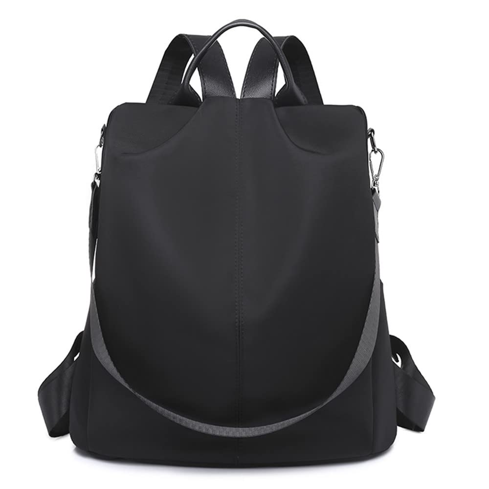 2 in 1 Women's Backpack Purse - Waterproof Anti-Theft Nylon Rucksack with Crossbody Strap | Stylish Ladies Travel Backpack for Work, School & Outdoor Adventures | Solid Black