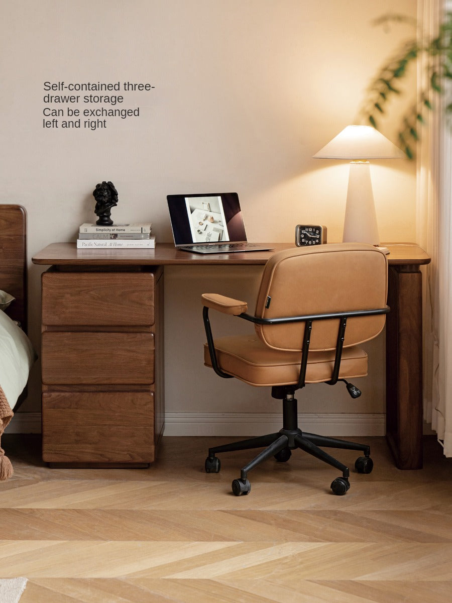 Premium Black Walnut & Ash Solid Wood Desk with 3 Drawers - Modern Home Office Writing Table for Study, Work & Remote Workspace