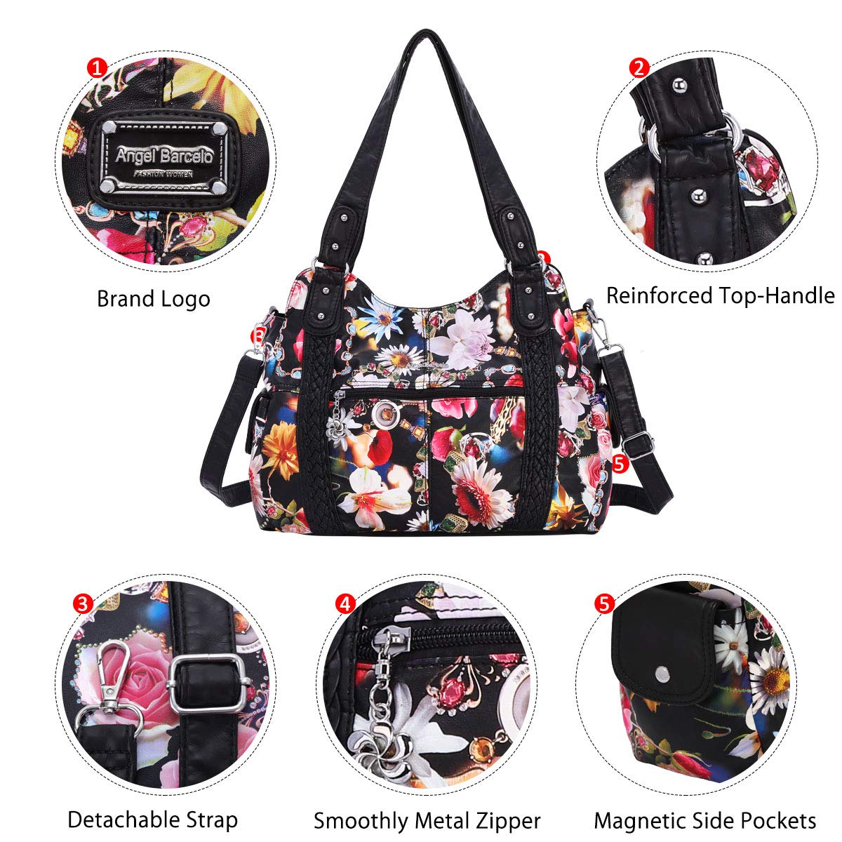 Angel Barcelo Women's Fashion Hobo Handbag - Roomy Leather Shoulder Bag & Tote Purse for Work, Travel & Everyday Use