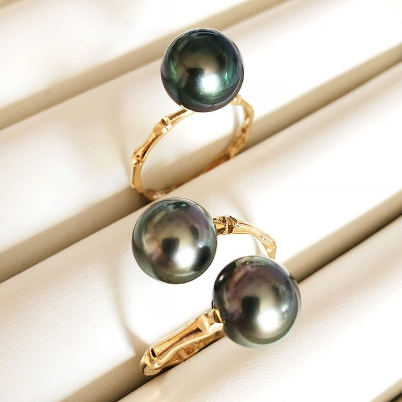 Exquisite Bamboo Tahitian Pearl Solitaire Ring (R180) - Perfect for Weddings, Anniversaries & Special Occasions