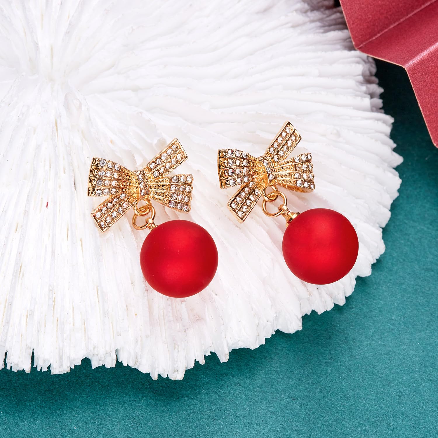 Festive Red Bow Earrings for Women - Christmas & New Year Holiday Jewelry - Perfect for Parties, Gifts & Seasonal Outfits