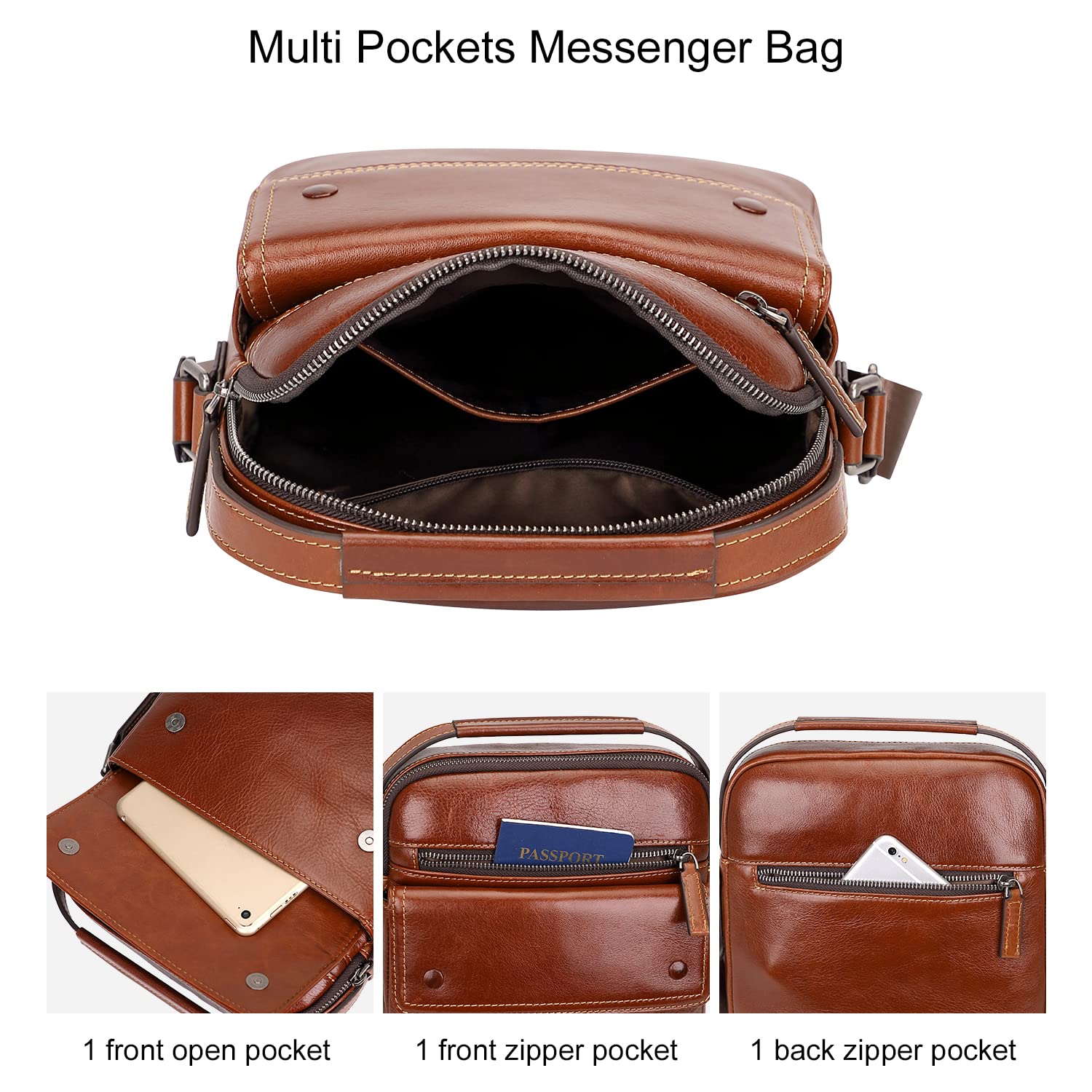 Genuine Leather Crossbody Bag for Men - Small Messenger Bag with Multiple Pockets - Perfect for Travel, Work & Everyday Carry