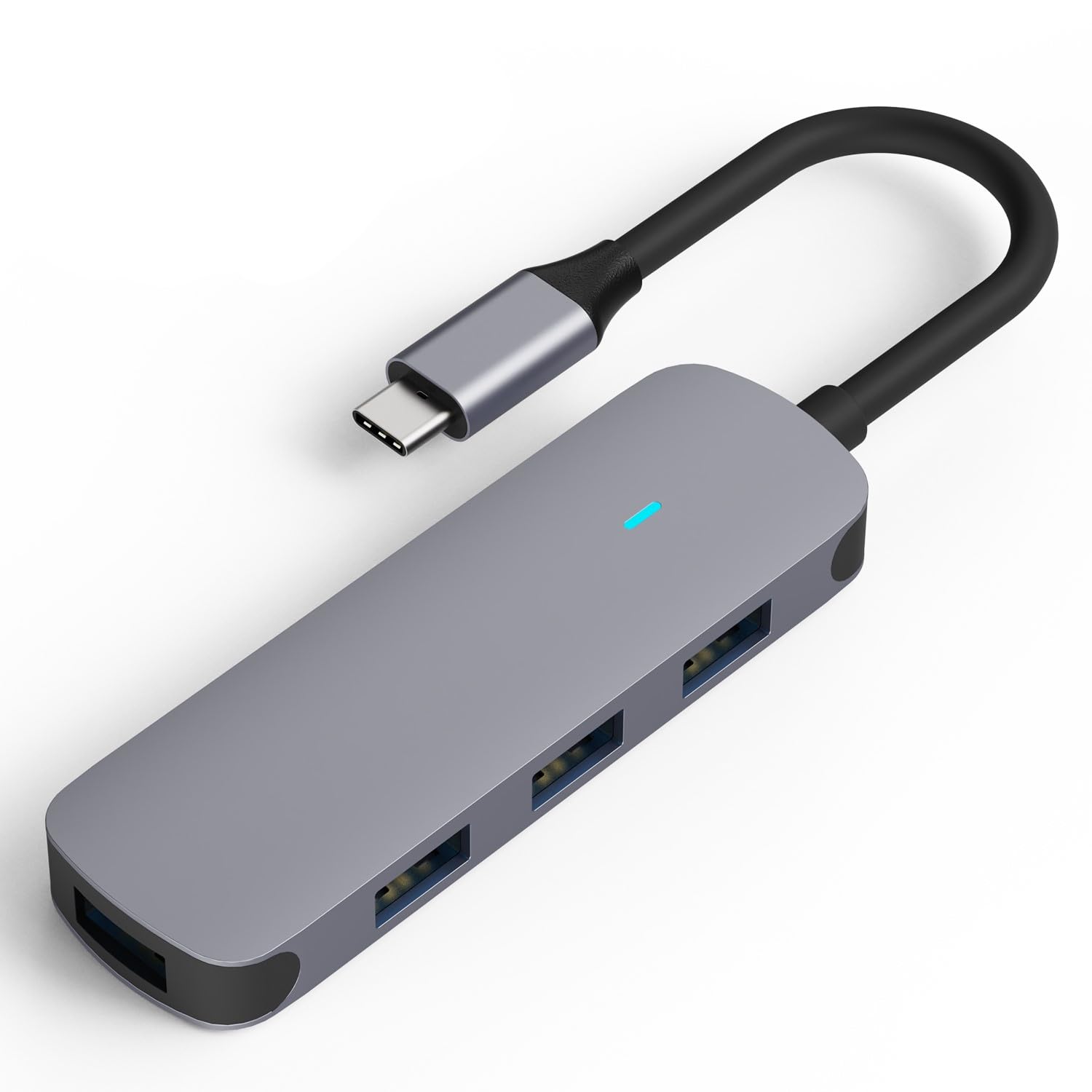 MMOBIEL USB-C to 4-Port USB 3.0 Hub - 5Gbps High-Speed Data Transfer - Aluminum Multi-Port Adapter for MacBook, iPad Pro, Dell, Samsung - Perfect for Office, Travel & Home Workspaces
