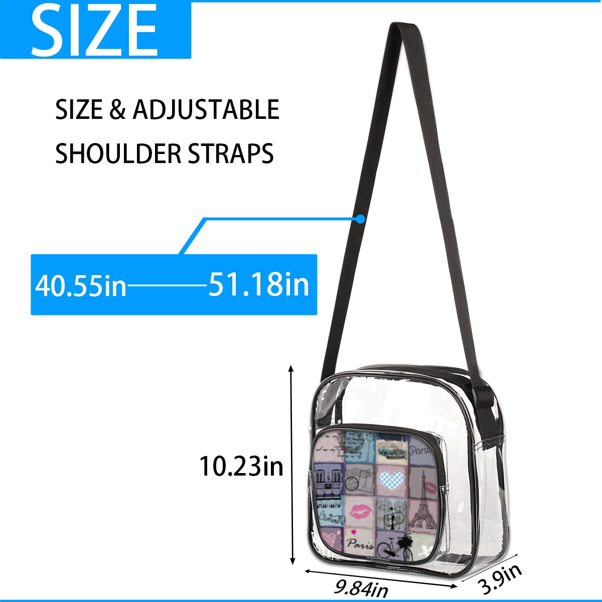 Mularoka Retro Color Clear Crossbody Purse Bag - Purple & Pink Transparent Stadium Approved Bag for Women & Men | Perfect for Festivals, Sports Events, Concerts & Travel