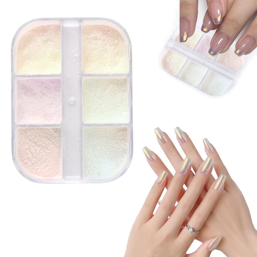 6 Colors Chrome Nail Powder Set - Metallic Nail Glitter for Nail Art Designs | Perfect for Manicures, Pedicures & DIY Nail Art at Home or Salon