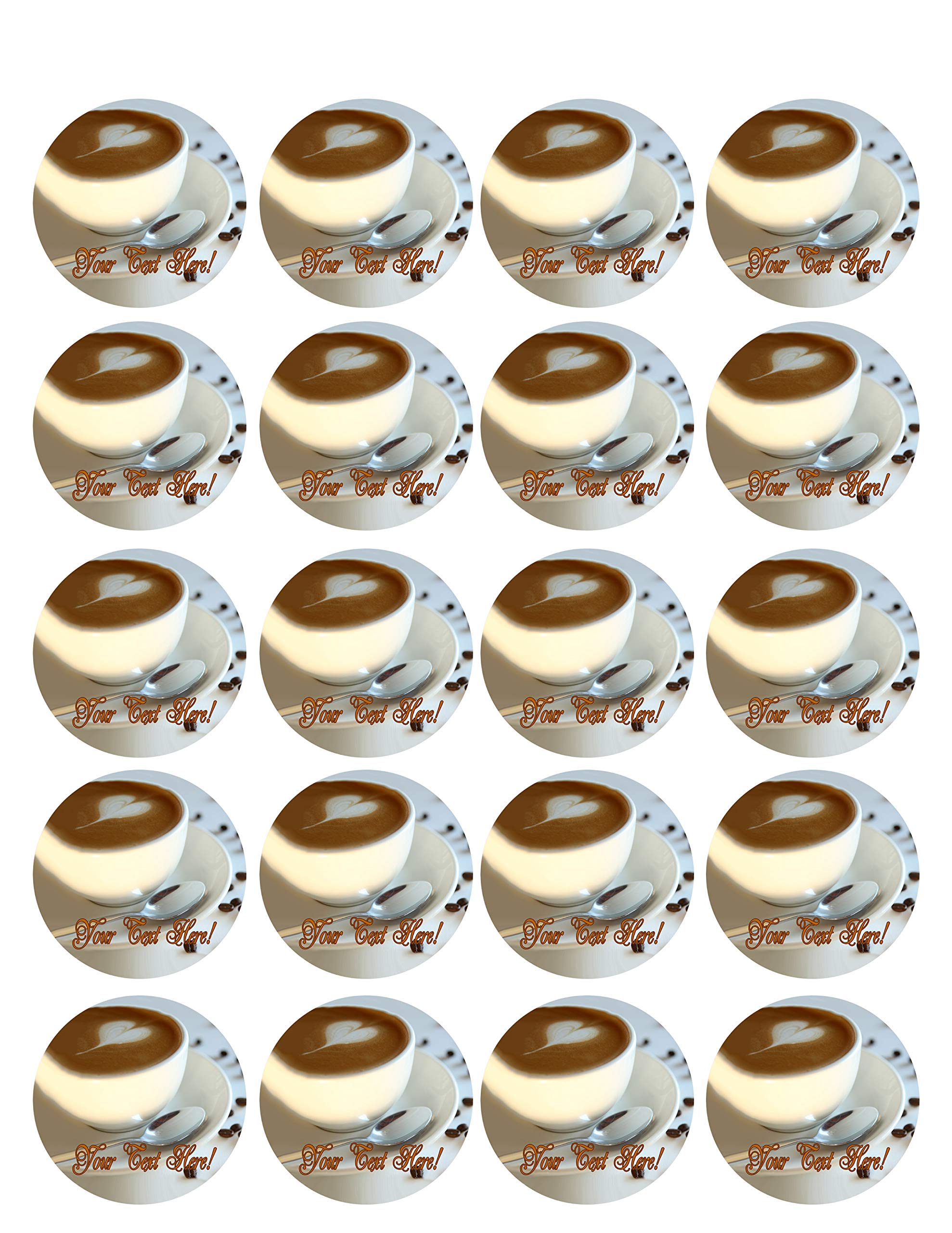 Edible Cupcake Toppers - 1.8 Inch Coffee Themed Decorations (20 Pieces/Sheet) - Perfect for Birthday Cakes, Wedding Desserts & Party Treats