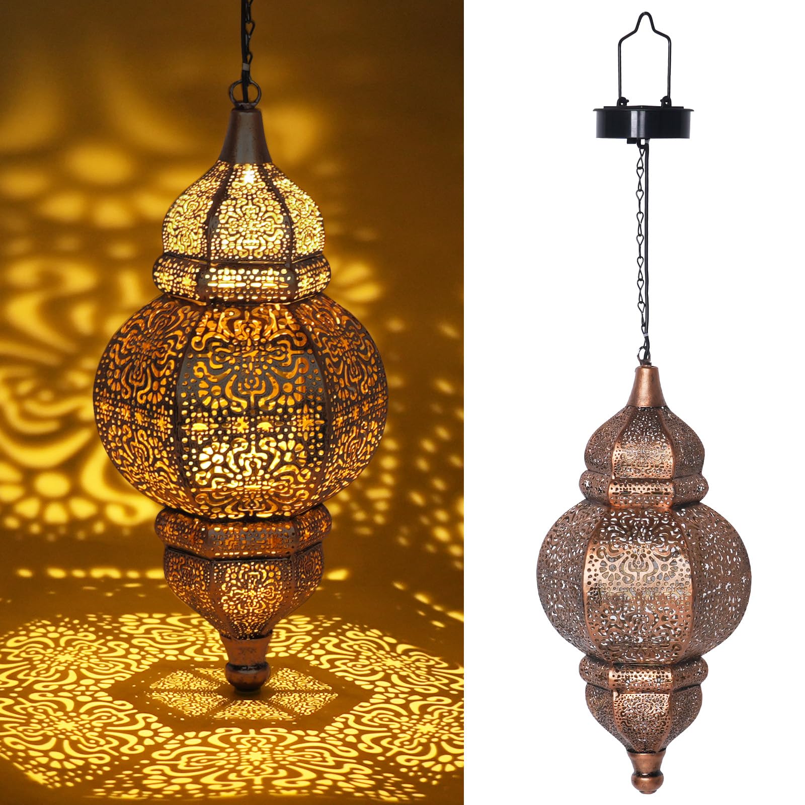 Solar Powered Hanging Lanterns - Waterproof Outdoor Moroccan Metal Lights for Patio, Garden, Pathway, Yard & Porch Decor | Perfect for Backyard Parties, Evening Ambiance & Holiday Decorations