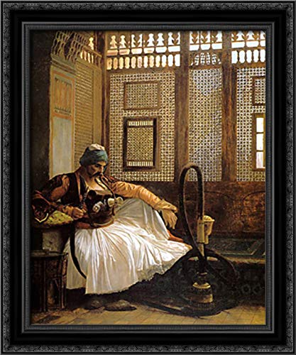 Jean Leon Gerome Arnaut Smoking 20x24 Black Ornate Wood Framed Canvas Art - Vintage Orientalist Painting for Living Room, Office & Home Decor