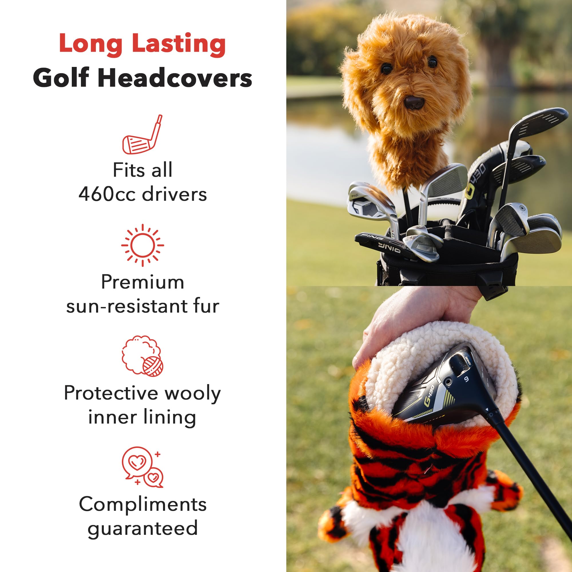 Daphne's Chicken Headcovers for Golf - Stylish Black, Gray & Red Golf Club Head Covers - Perfect for Golfers & Country Club Use