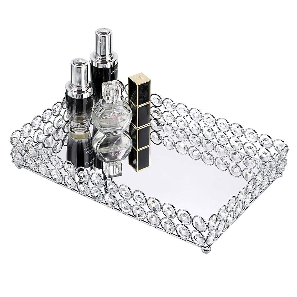 Hipiwe Crystal Vanity Tray with Mirror - 12.4