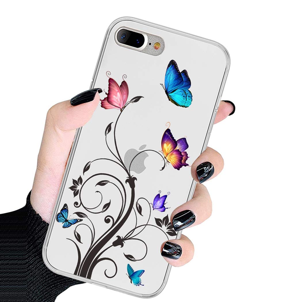 Clear Shockproof TPU Phone Case Compatible with iPhone 7 Plus/8 Plus 5.5 Inch - Cute Butterfly Design Protective Cover for Women & Girls | Perfect for Daily Use, Work, and Travel