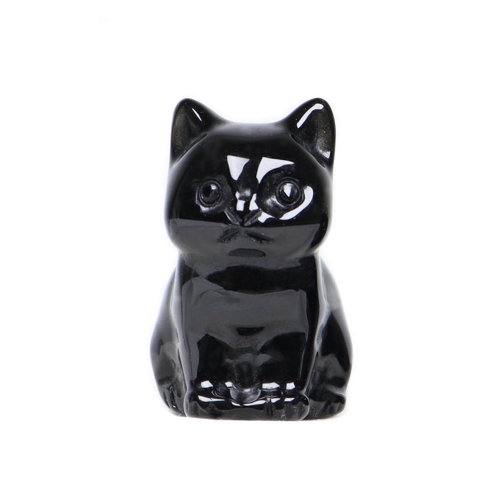 Black Obsidian Lucky Cat Statue - Healing Crystal Cat Decor for Home & Office
