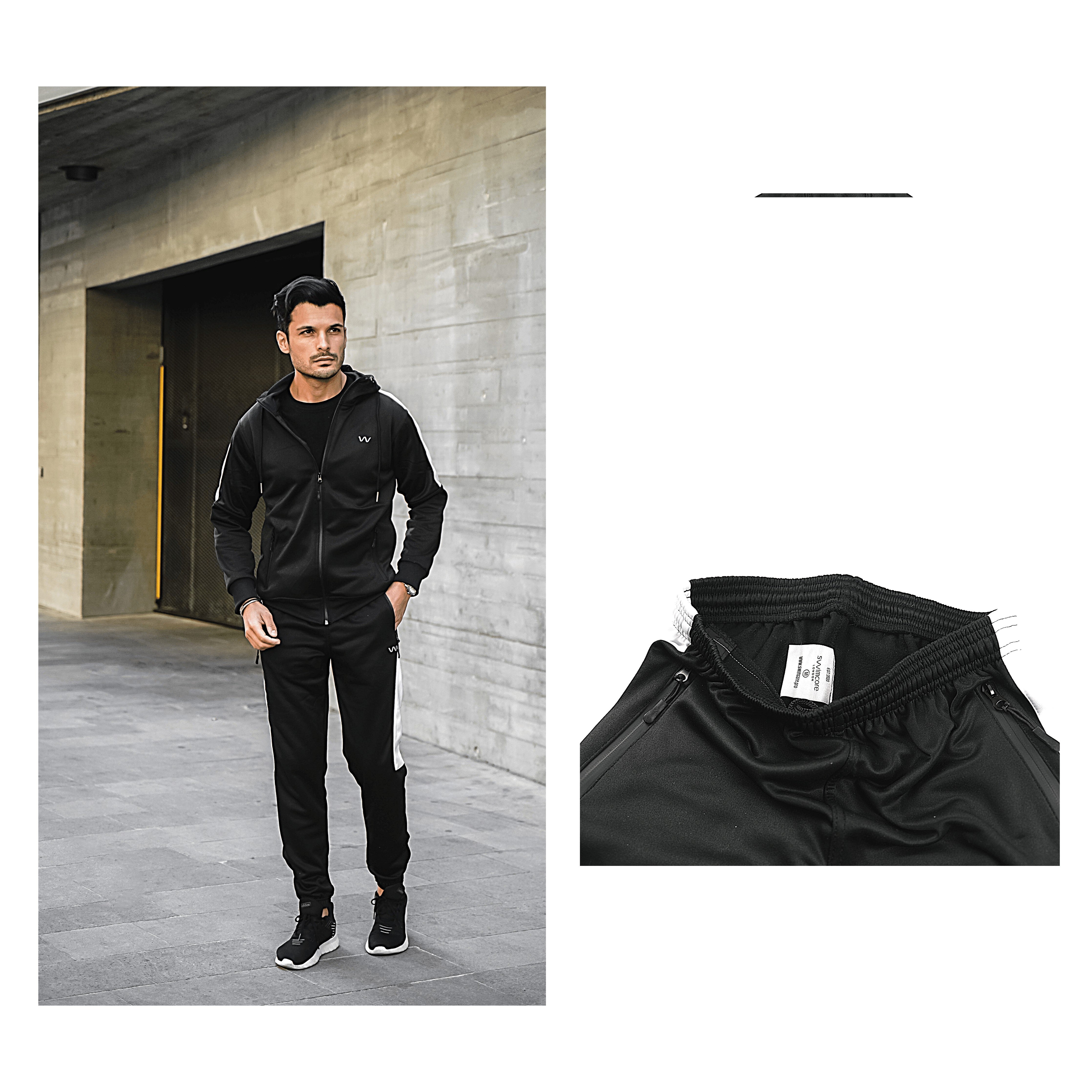 Men's Black 2-Piece Tracksuit Set - East London Style for Casual Wear & Gym Workouts