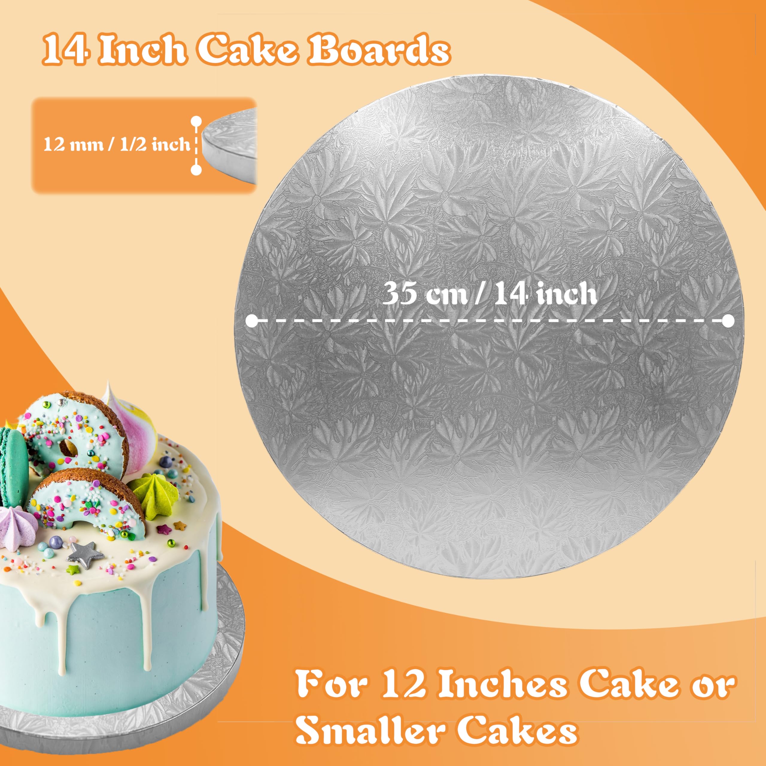 14 Inch Round Silver Cake Drums (4-Pack) - 1/2 Inch Thick Greaseproof Cake Boards with Banner Topper for Multi-Tiered Wedding, Birthday & Anniversary Cakes - Perfect for Professional Baking & Cake Decorating